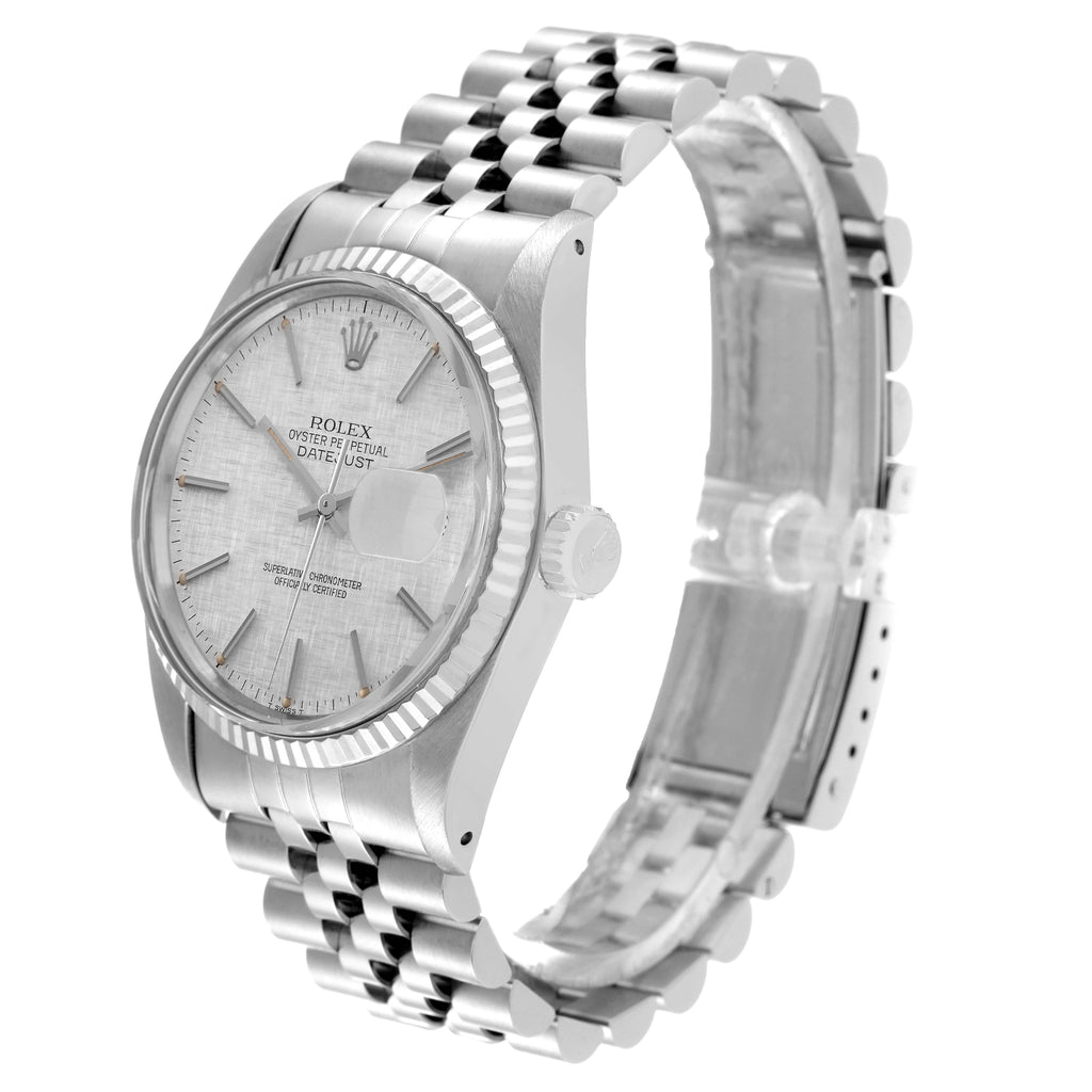 Rolex Datejust Steel White Gold Silver Linen Dial Vintage Watch 16014 + 2 Extra links