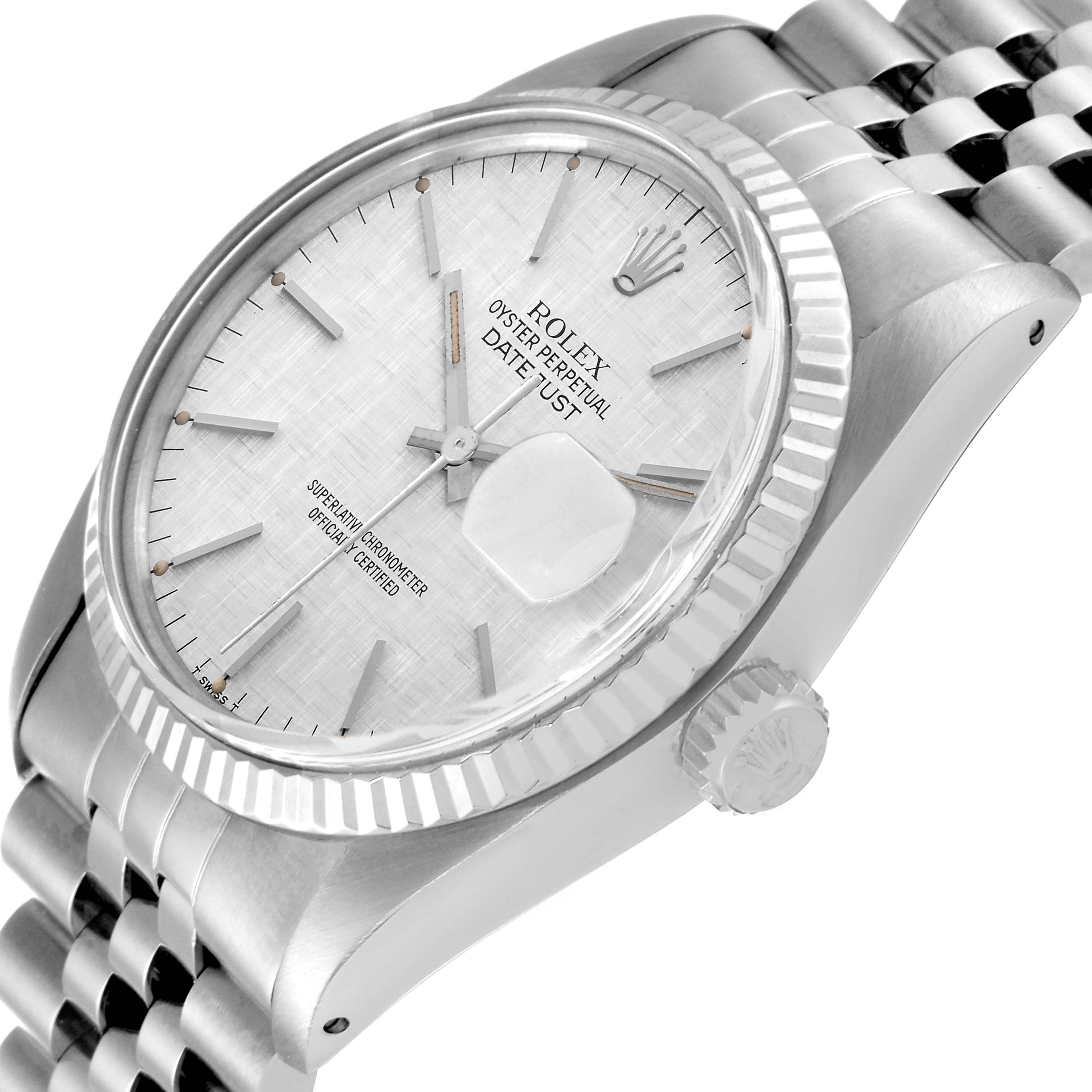 Rolex Datejust Steel White Gold Silver Linen Dial Vintage Watch 16014