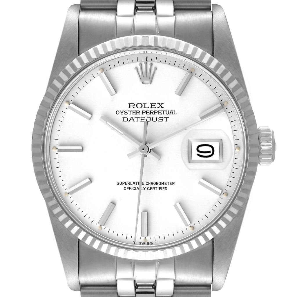 Rolex Datejust Steel White Gold White Dial Vintage Mens Watch 1601
