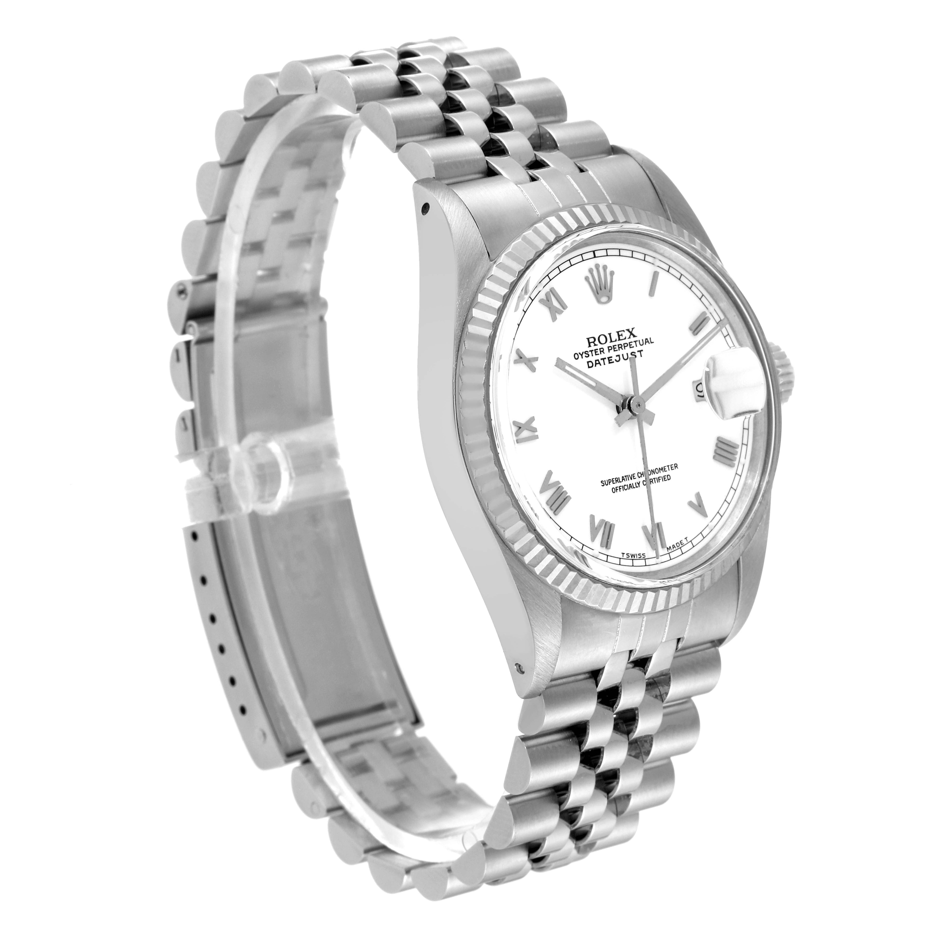 Rolex Datejust Steel White Gold White Dial Vintage Mens Watch 16014 Box Papers