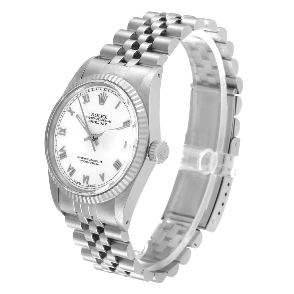 Rolex Datejust Steel White Gold White Dial Vintage Mens Watch 16014 Box Papers