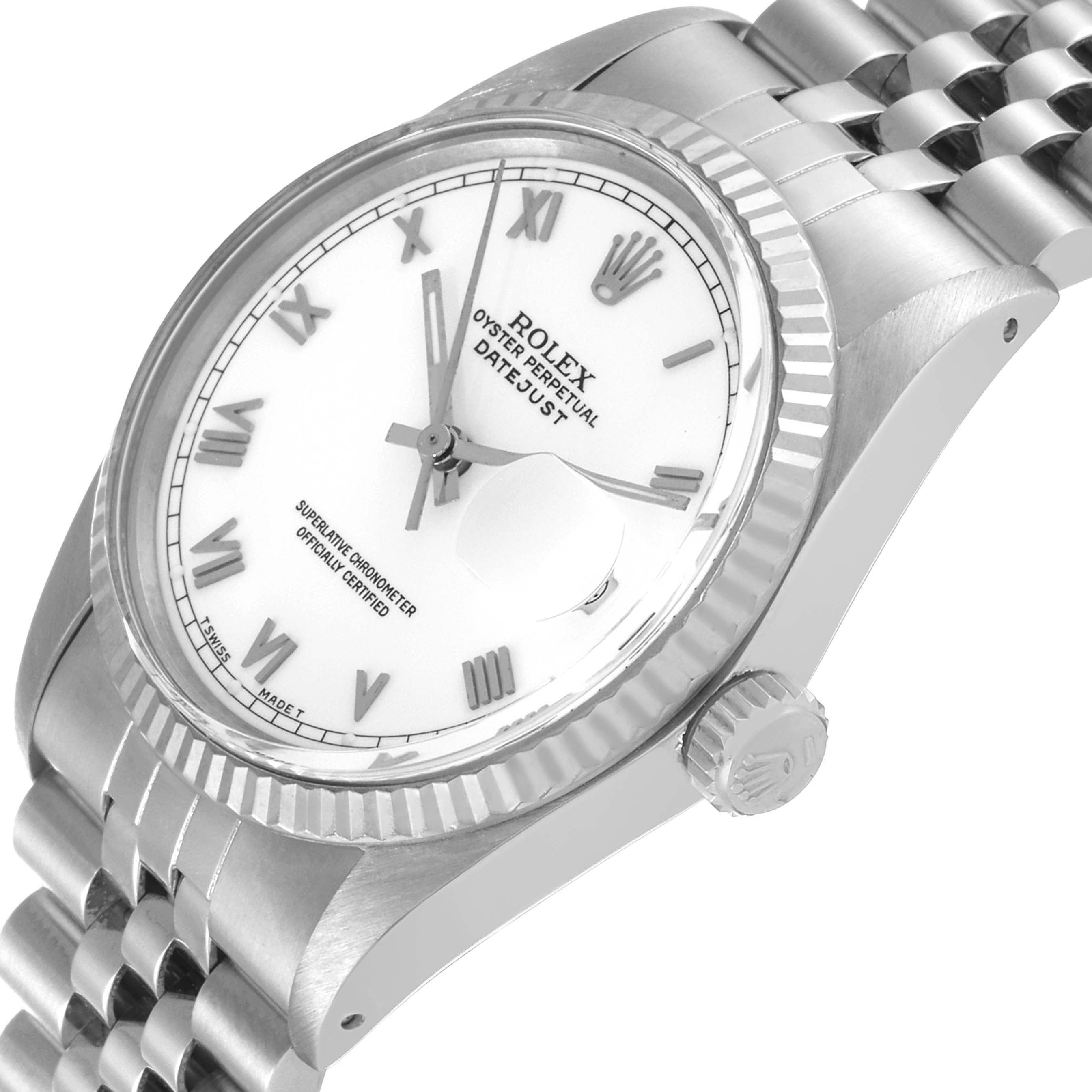 Rolex Datejust Steel White Gold White Dial Vintage Mens Watch 16014 Box Papers