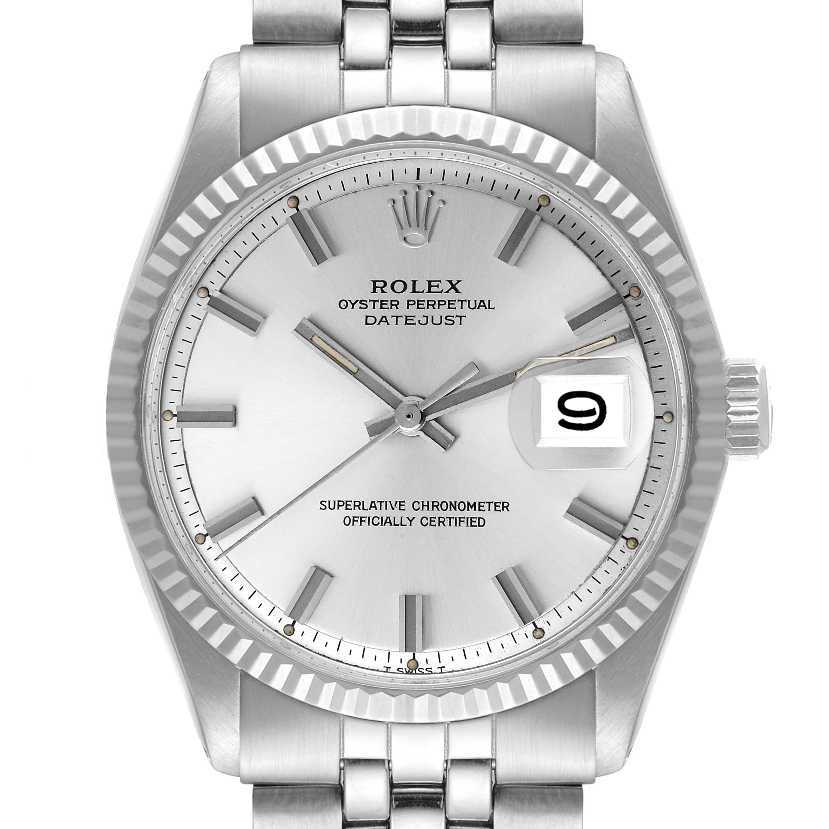 Rolex Datejust Steel White Gold Wide Boy Dial Vintage Mens Watch 1601
