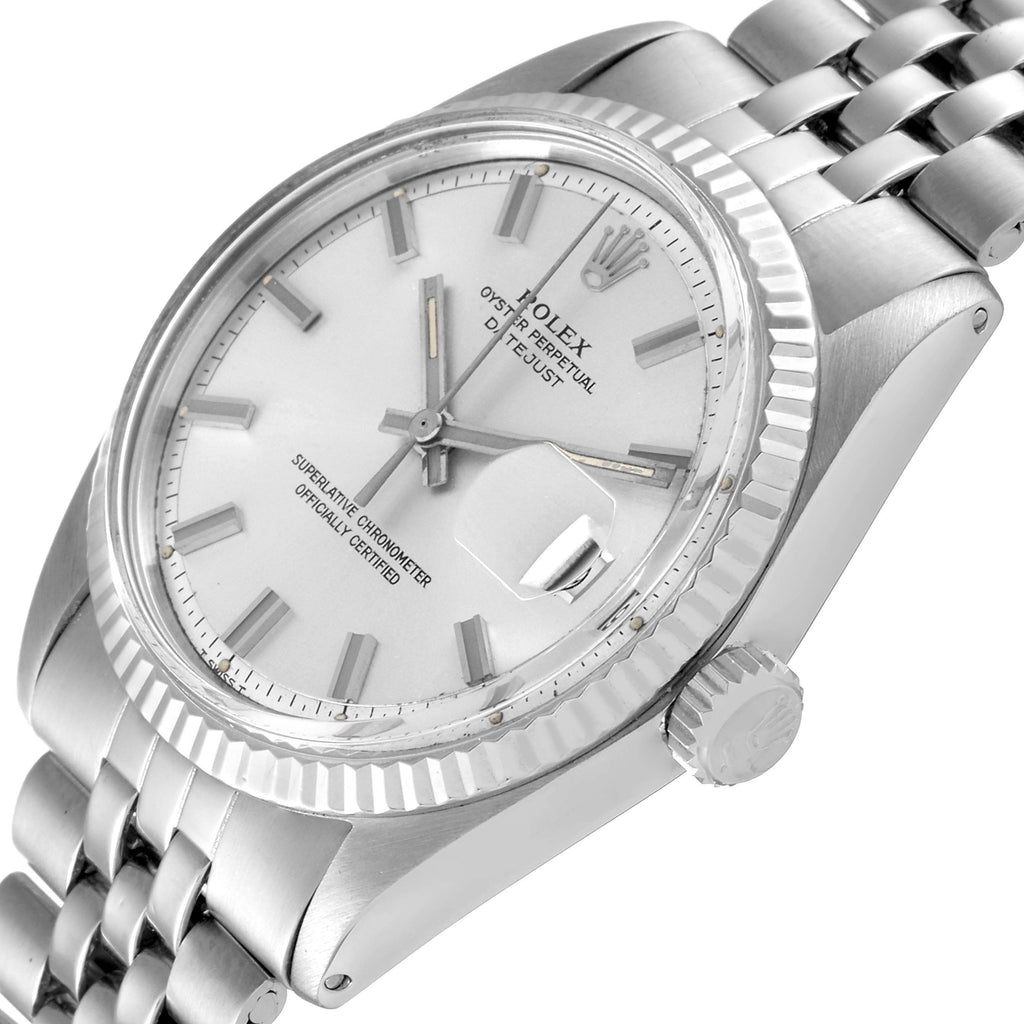 Rolex Datejust Steel White Gold Wide Boy Dial Vintage Mens Watch 1601
