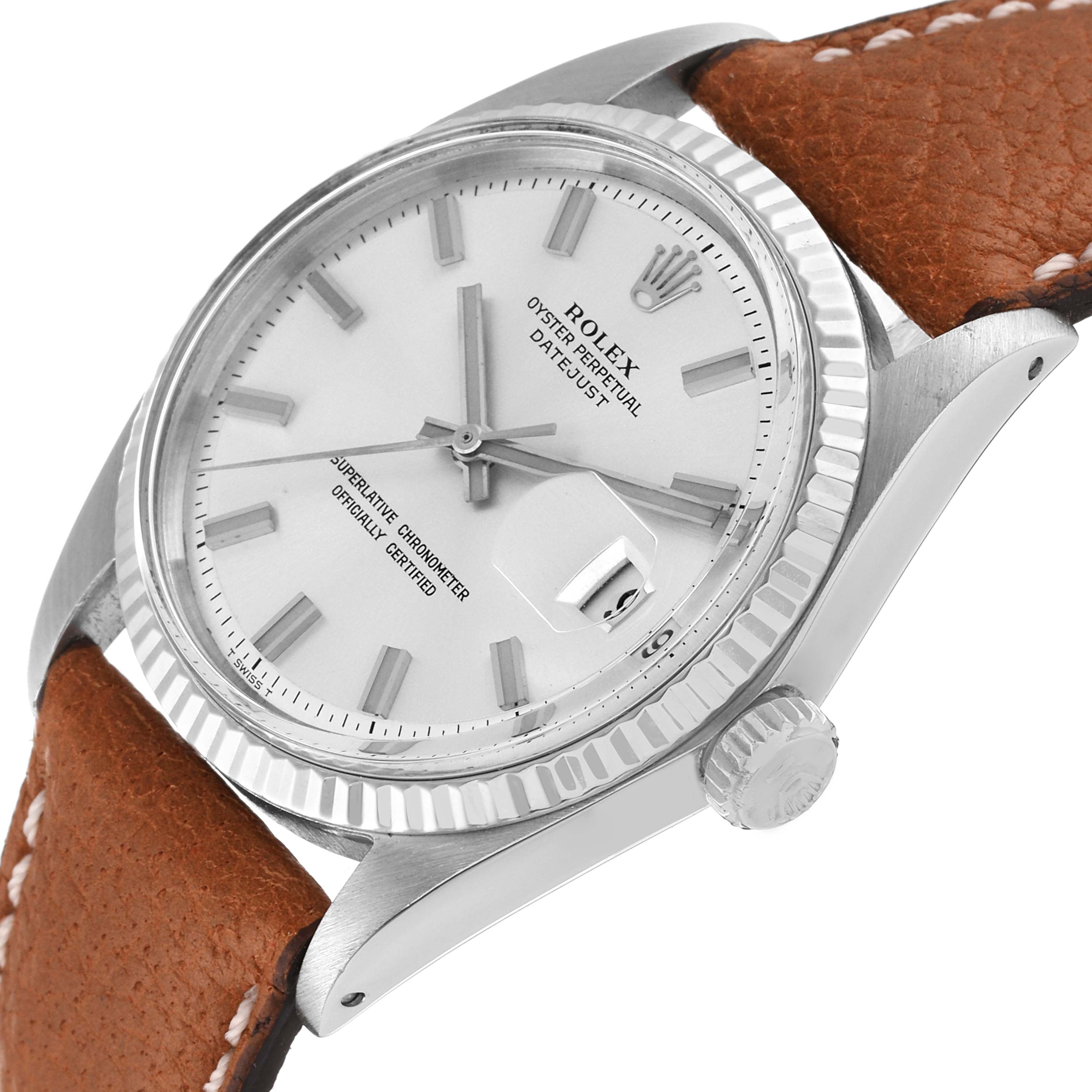 Rolex Datejust Steel White Gold Wide Boy Silver Dial Vintage Mens Watch 1601