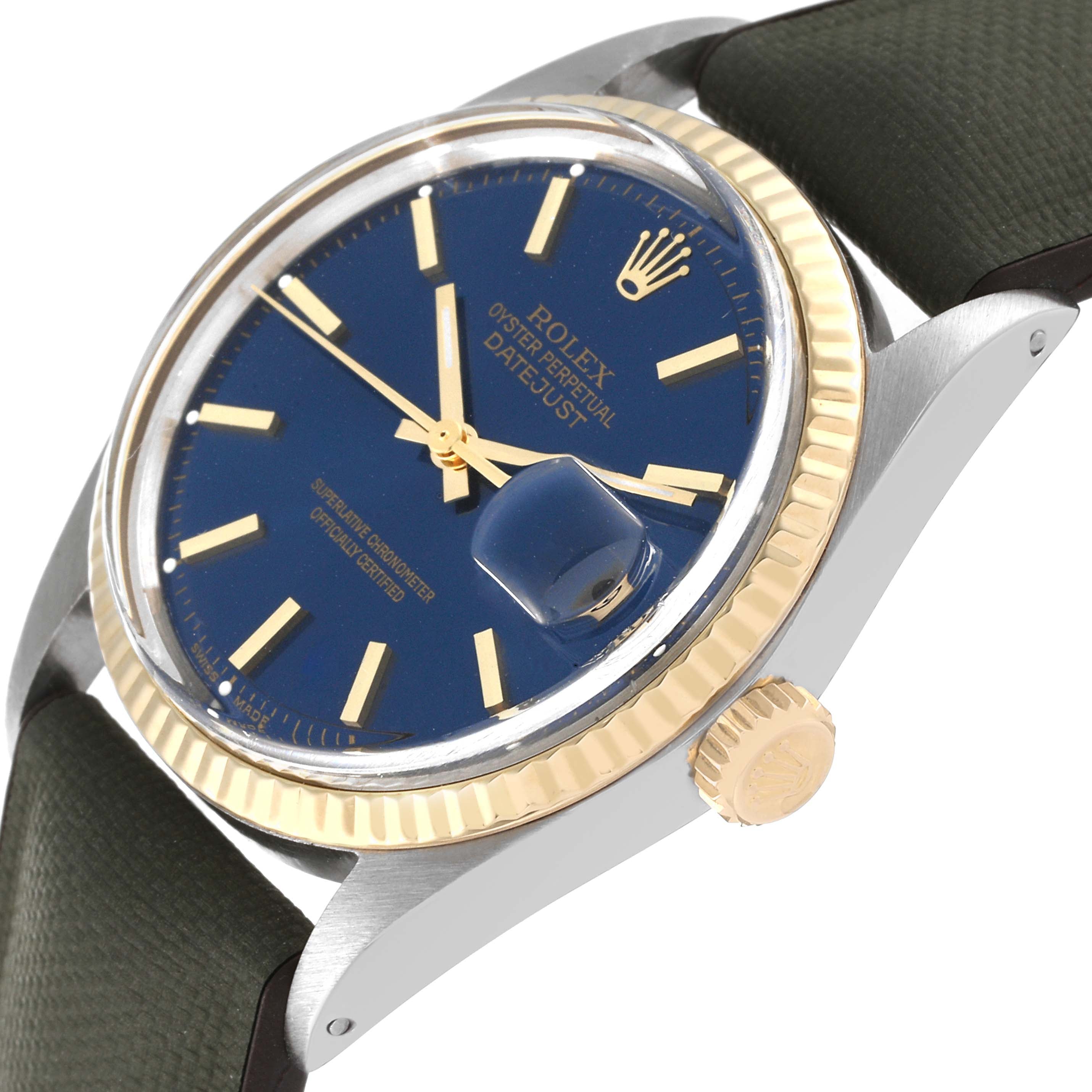 Rolex Datejust Steel Yellow Gold Blue Dial Vintage Mens Watch 1601