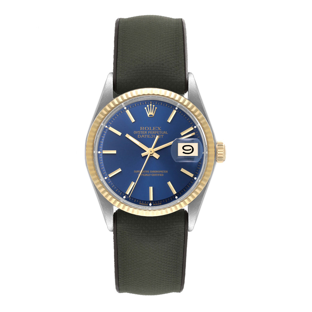 Rolex Datejust Steel Yellow Gold Blue Dial Vintage Mens Watch 1601