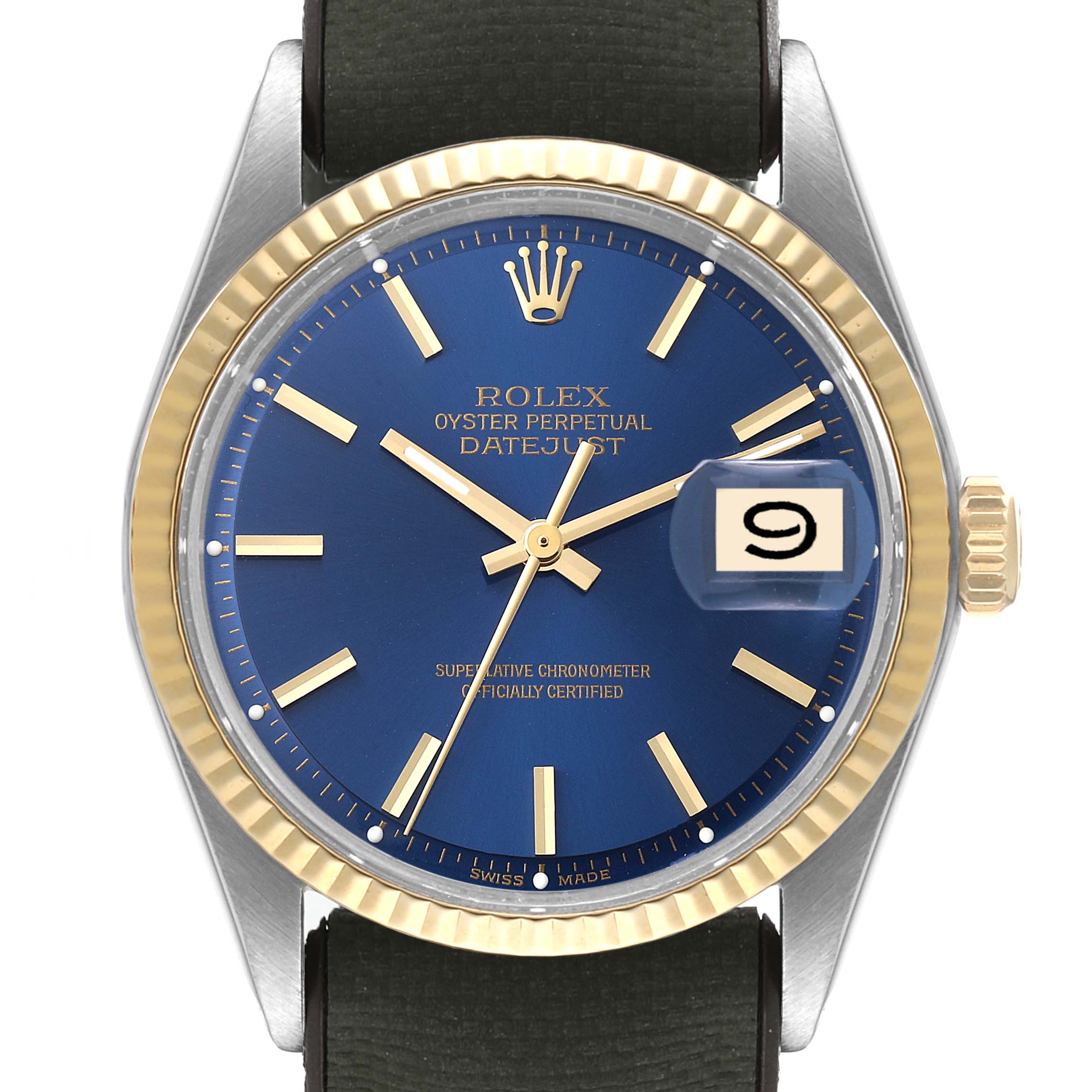 Rolex Datejust Steel Yellow Gold Blue Dial Vintage Mens Watch 1601