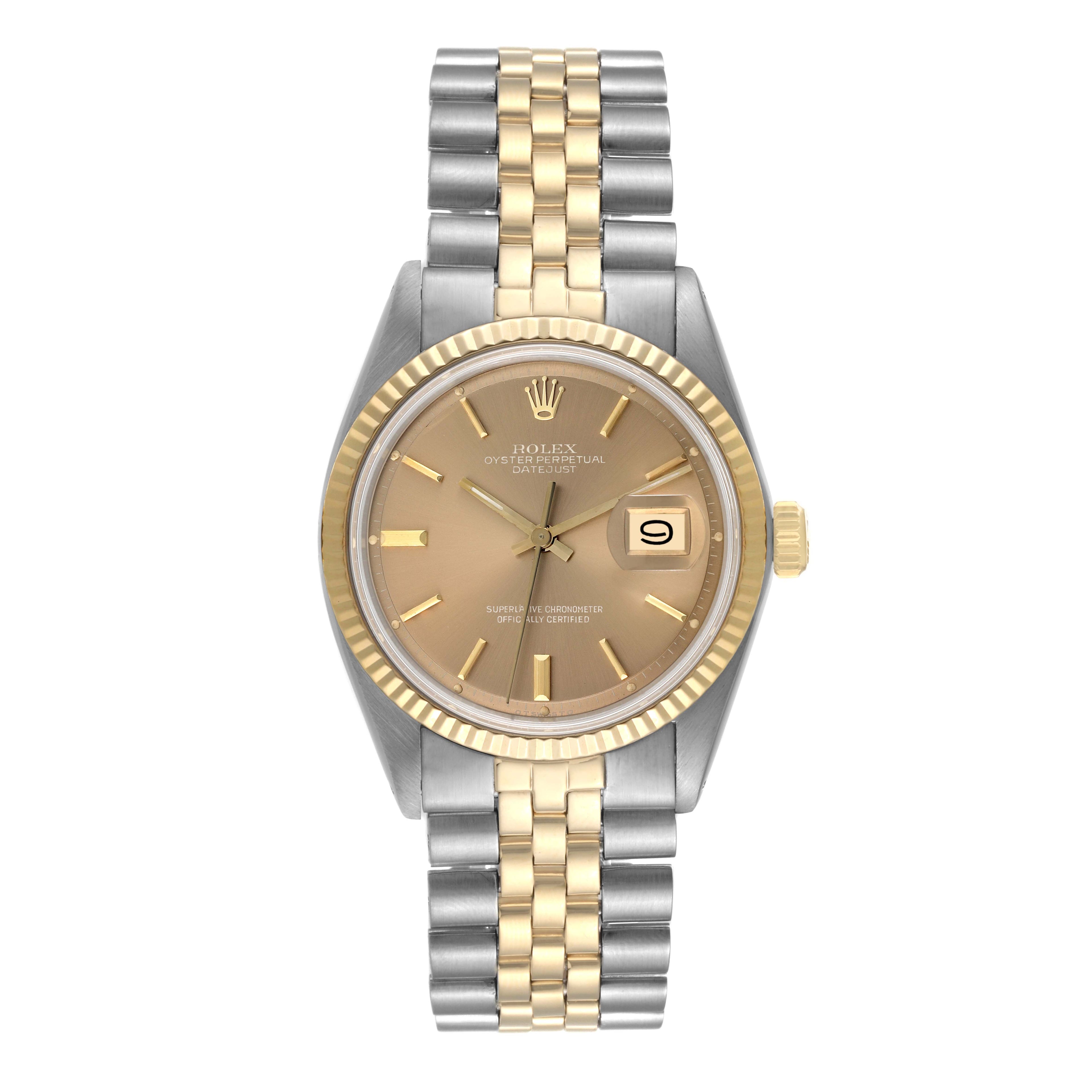 Rolex Datejust Steel Yellow Gold Brown Dial Vintage Mens Watch 1601