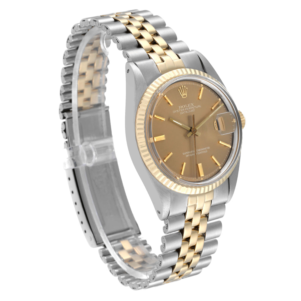 Rolex Datejust Steel Yellow Gold Brown Dial Vintage Mens Watch 1601