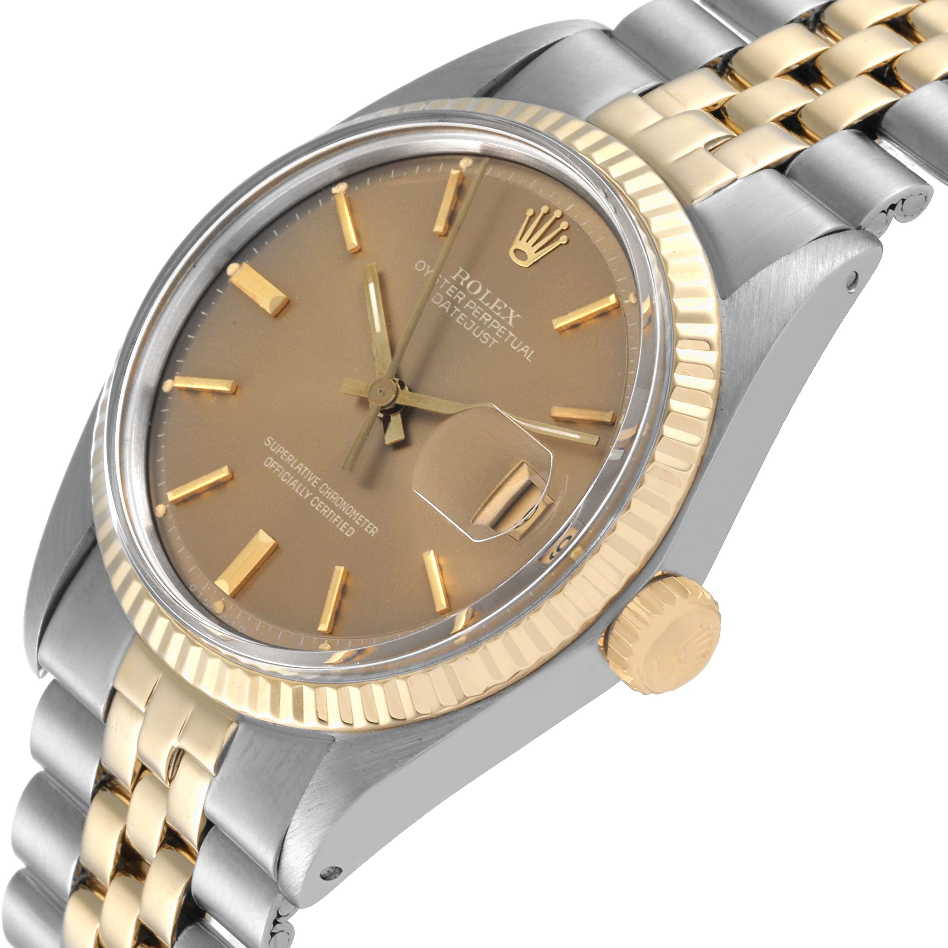 Rolex Datejust Steel Yellow Gold Brown Dial Vintage Mens Watch 1601