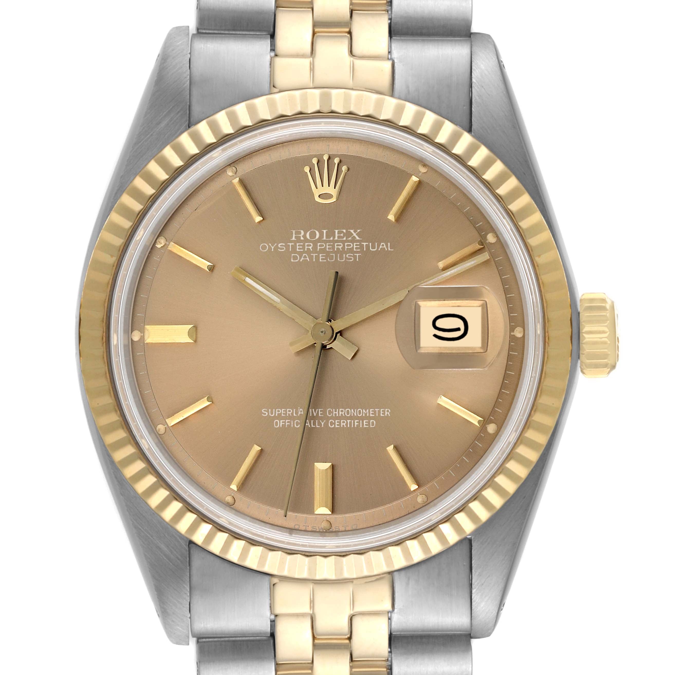 Rolex Datejust Steel Yellow Gold Brown Dial Vintage Mens Watch 1601