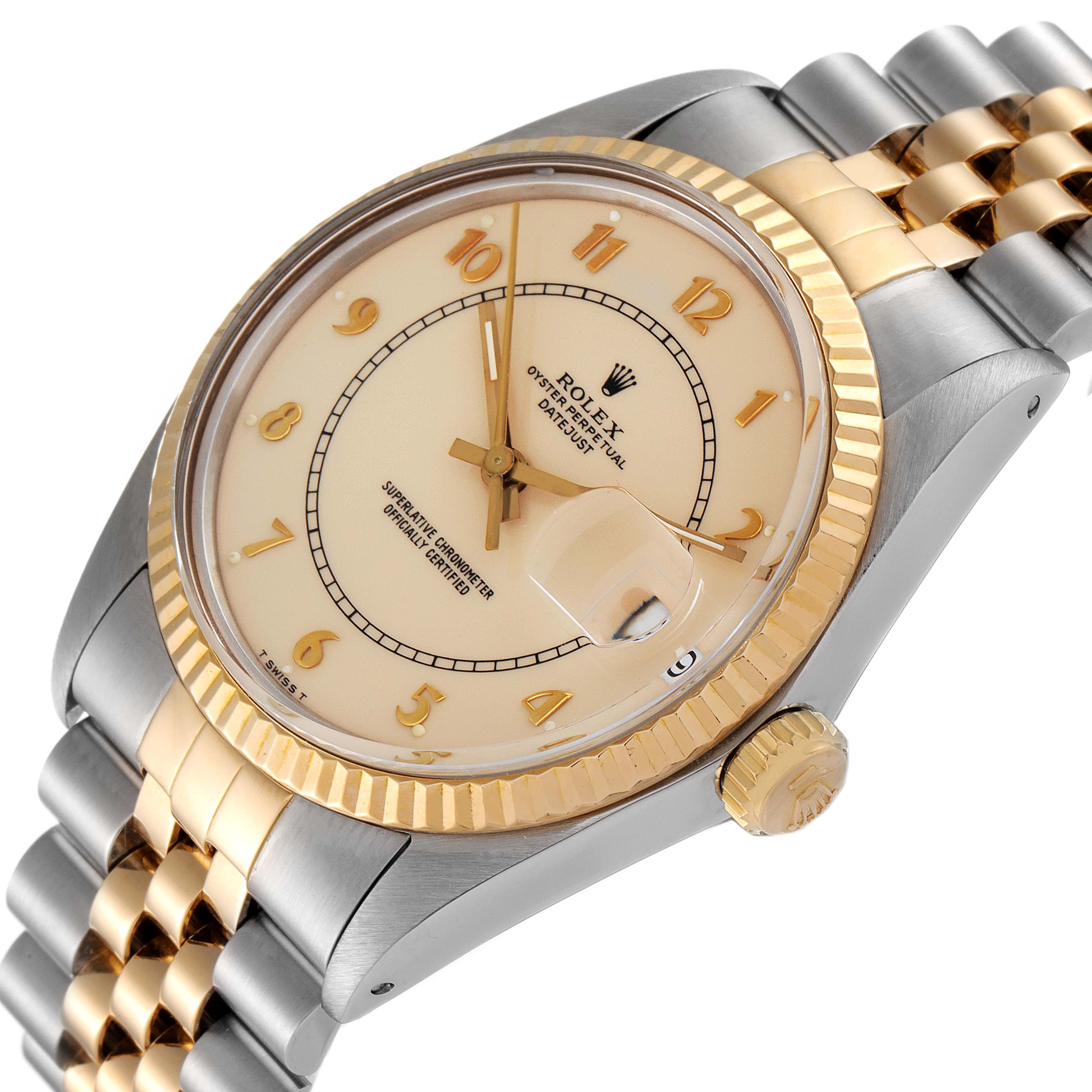 Rolex Datejust Steel Yellow Gold Bullseye Dial Vintage Watch 16013 Box Papers
