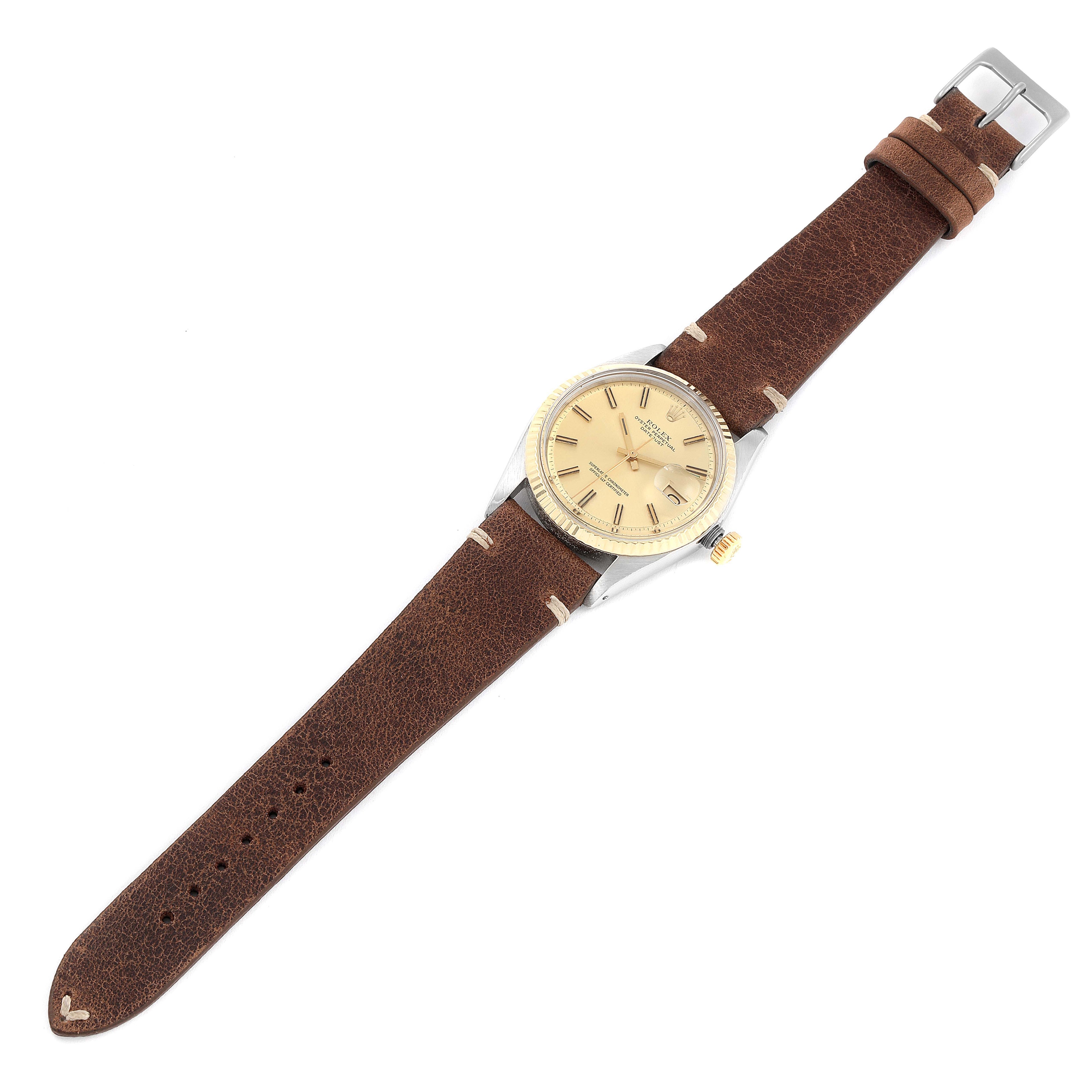 Rolex Datejust Steel Yellow Gold Fat Boy Dial Vintage Mens Watch 1601