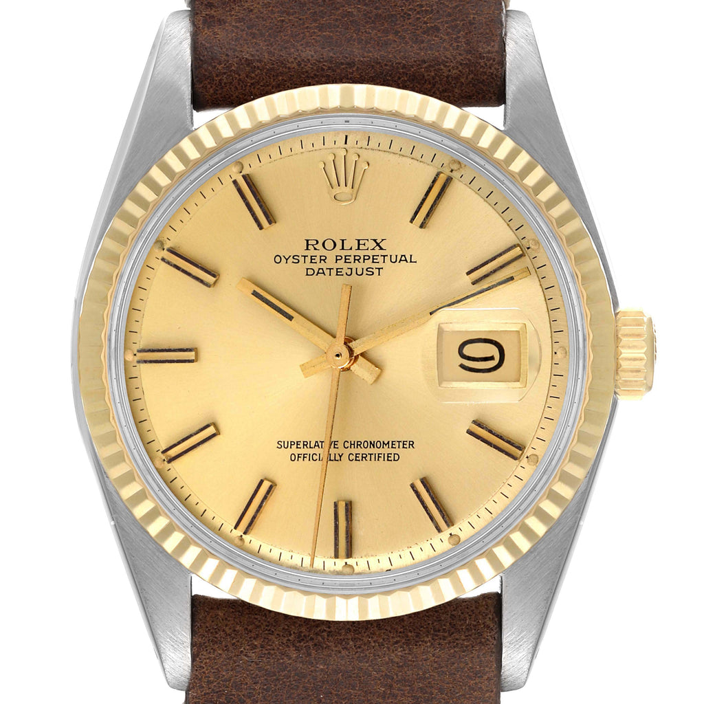 Rolex Datejust Steel Yellow Gold Fat Boy Dial Vintage Mens Watch 1601