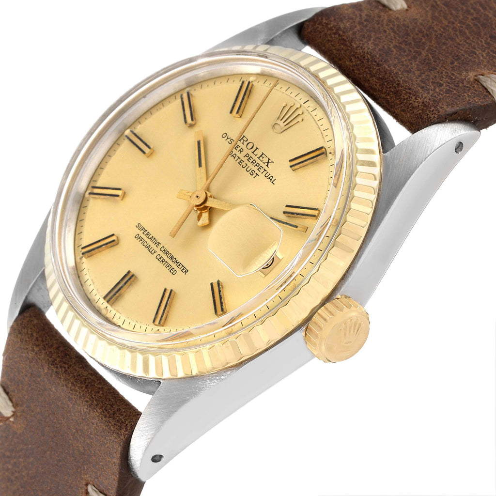 Rolex Datejust Steel Yellow Gold Fat Boy Dial Vintage Mens Watch 1601