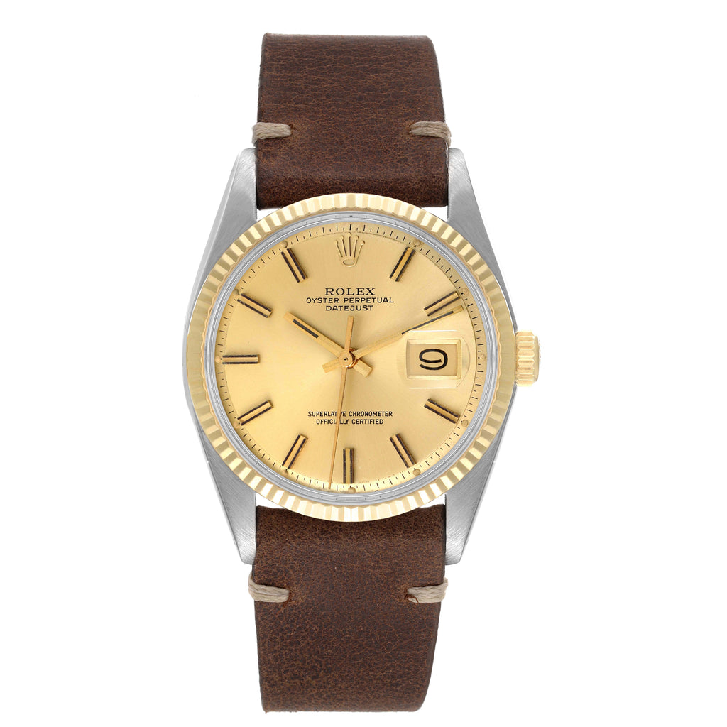Rolex Datejust Steel Yellow Gold Fat Boy Dial Vintage Mens Watch 1601