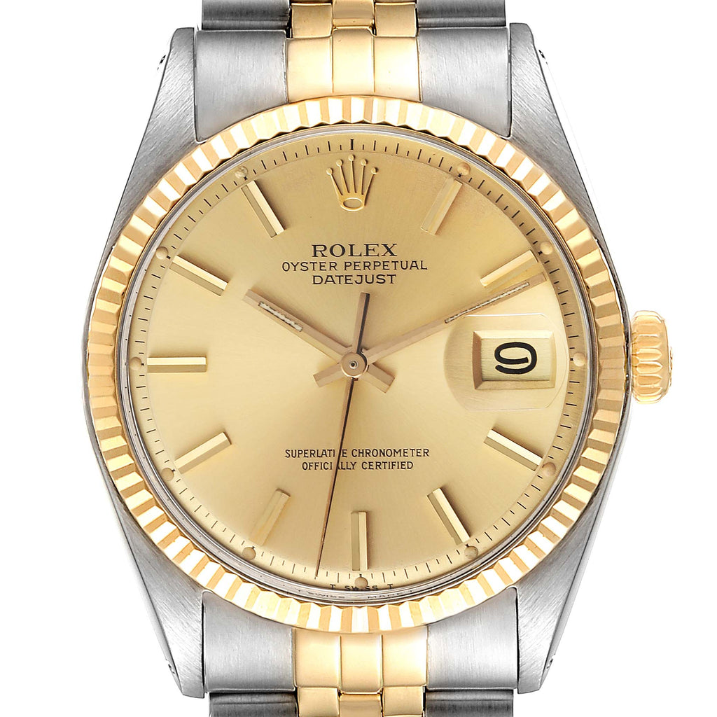 Rolex Datejust Steel Yellow Gold Champagne Dial Vintage Mens Watch 1601