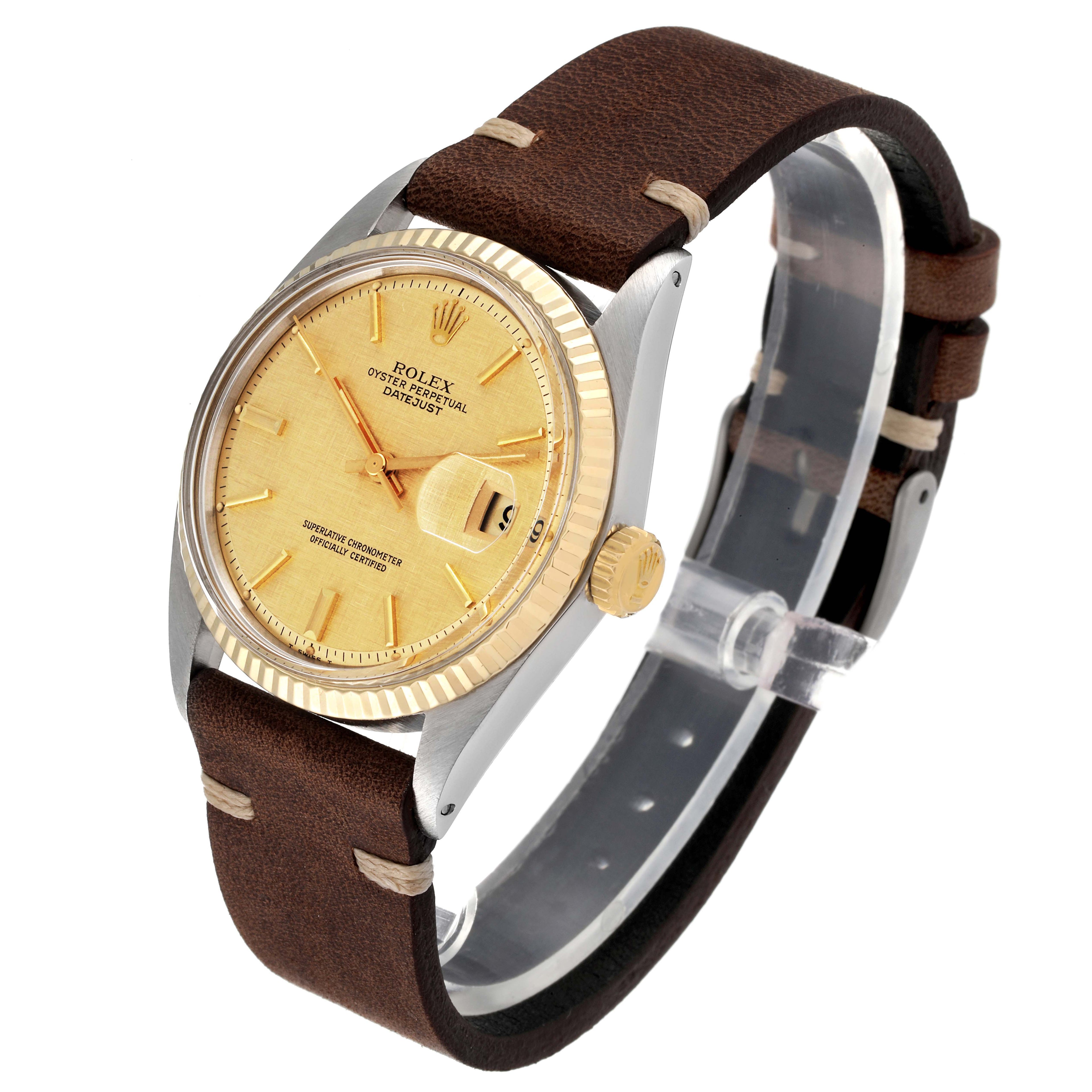 Rolex Datejust Steel Yellow Gold Champagne Linen Dial Vintage Mens Watch 1601