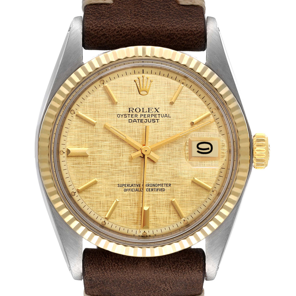 Rolex Datejust Steel Yellow Gold Champagne Linen Dial Vintage Mens Watch 1601