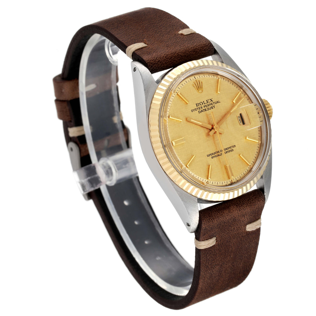 Rolex Datejust Steel Yellow Gold Champagne Linen Dial Vintage Mens Watch 1601