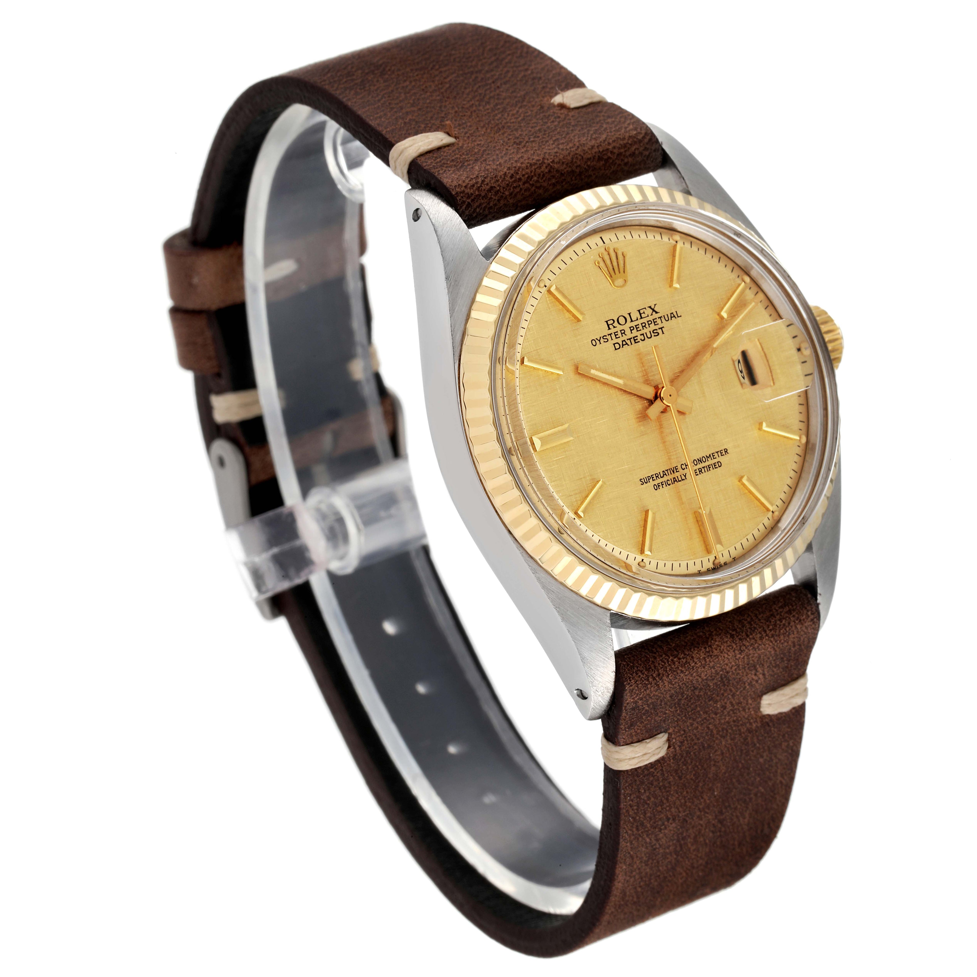 Rolex Datejust Steel Yellow Gold Champagne Linen Dial Vintage Mens Watch 1601