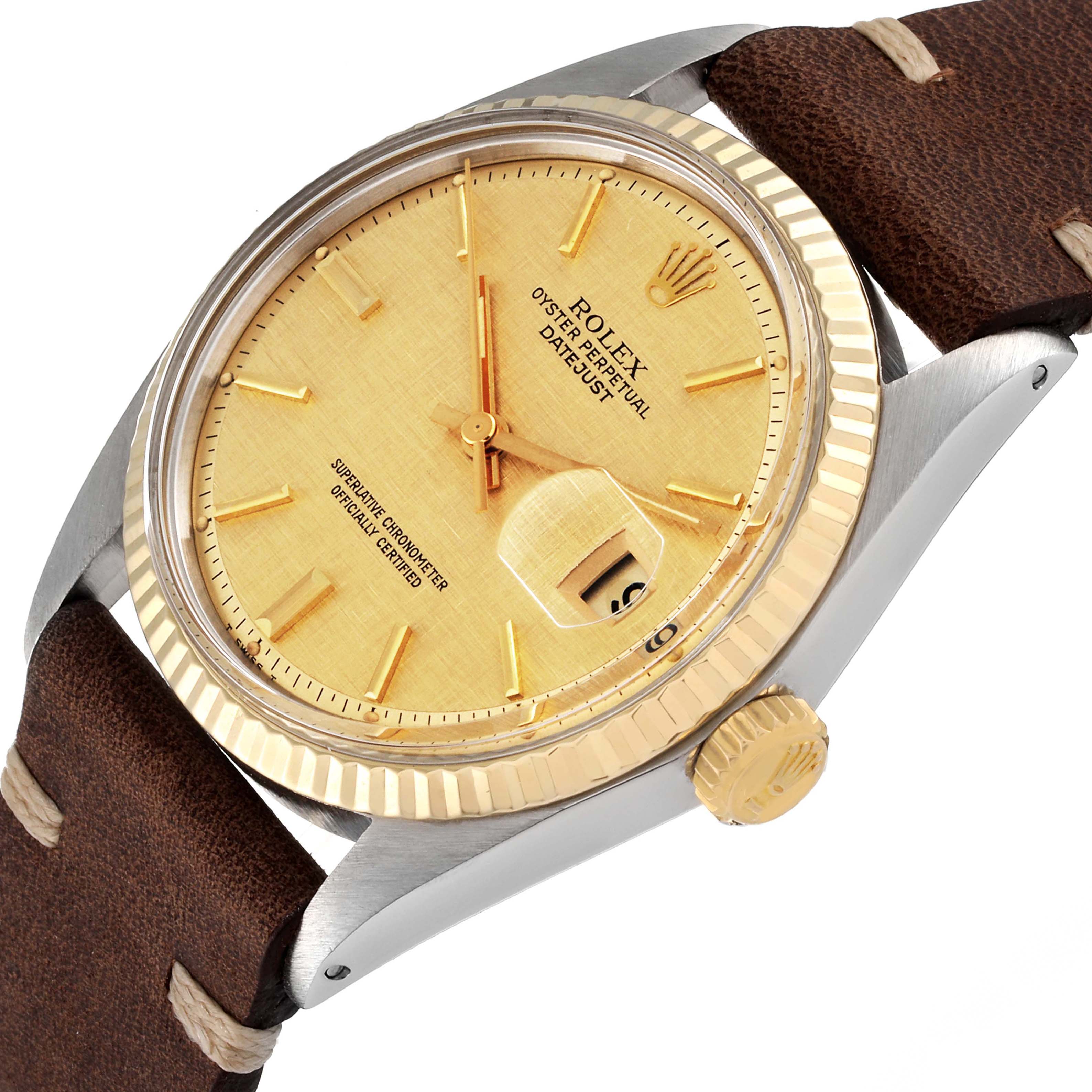 Rolex Datejust Steel Yellow Gold Champagne Linen Dial Vintage Mens Watch 1601