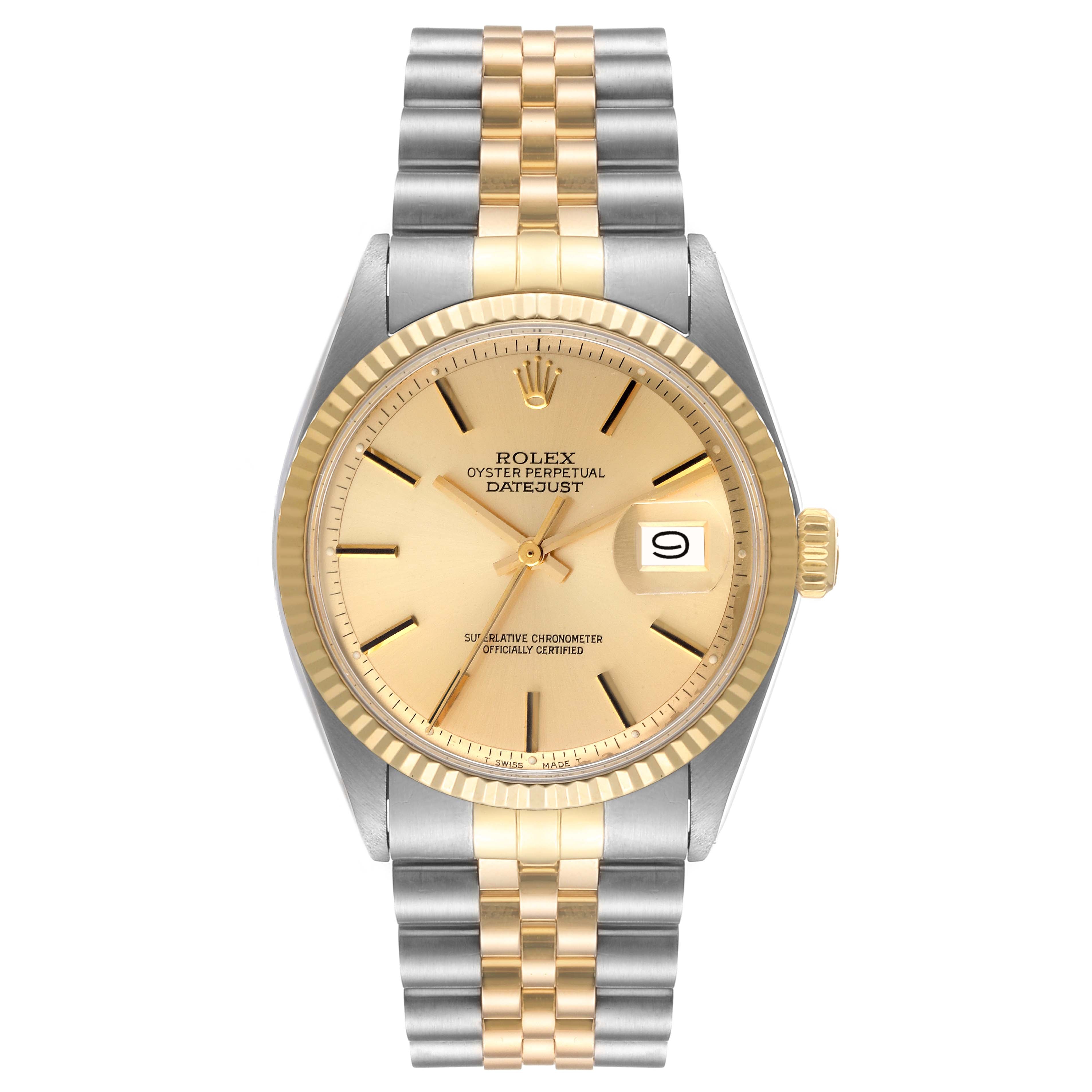 Rolex Datejust Steel Yellow Gold Dial Vintage Mens Watch 1601