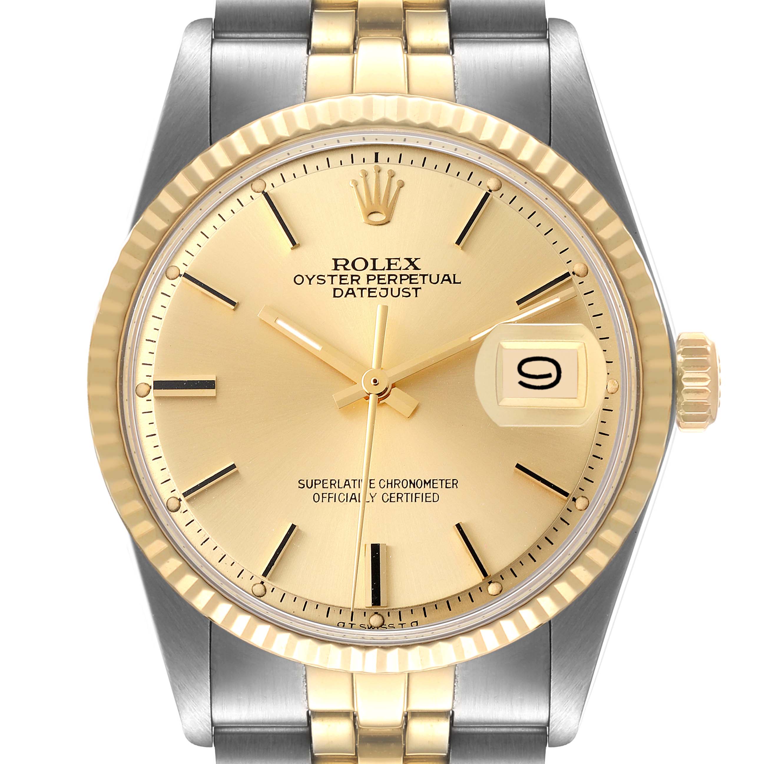Rolex Datejust Steel Yellow Gold Dial Vintage Mens Watch 1601 Box Papers