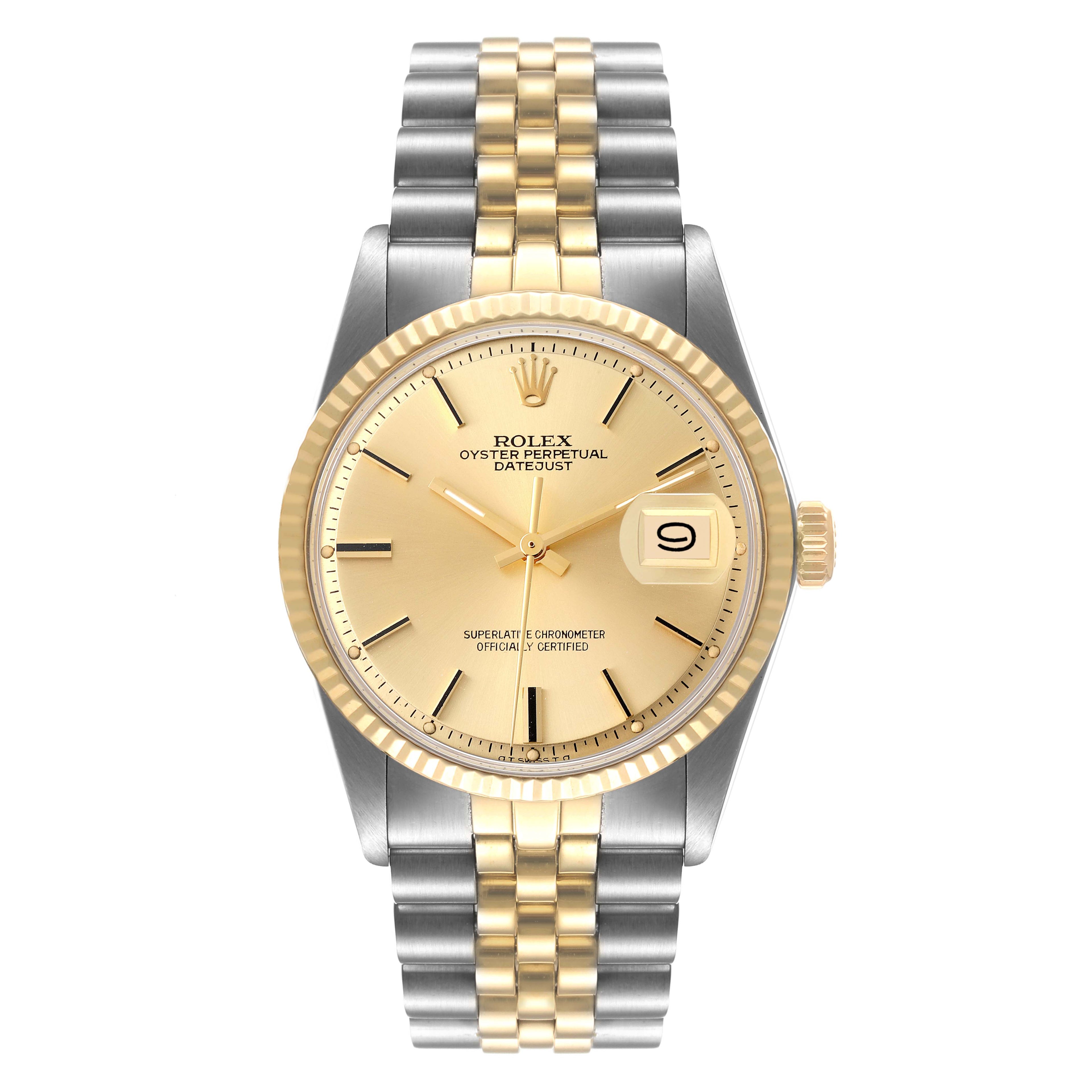 Rolex Datejust Steel Yellow Gold Dial Vintage Mens Watch 1601 Box Papers