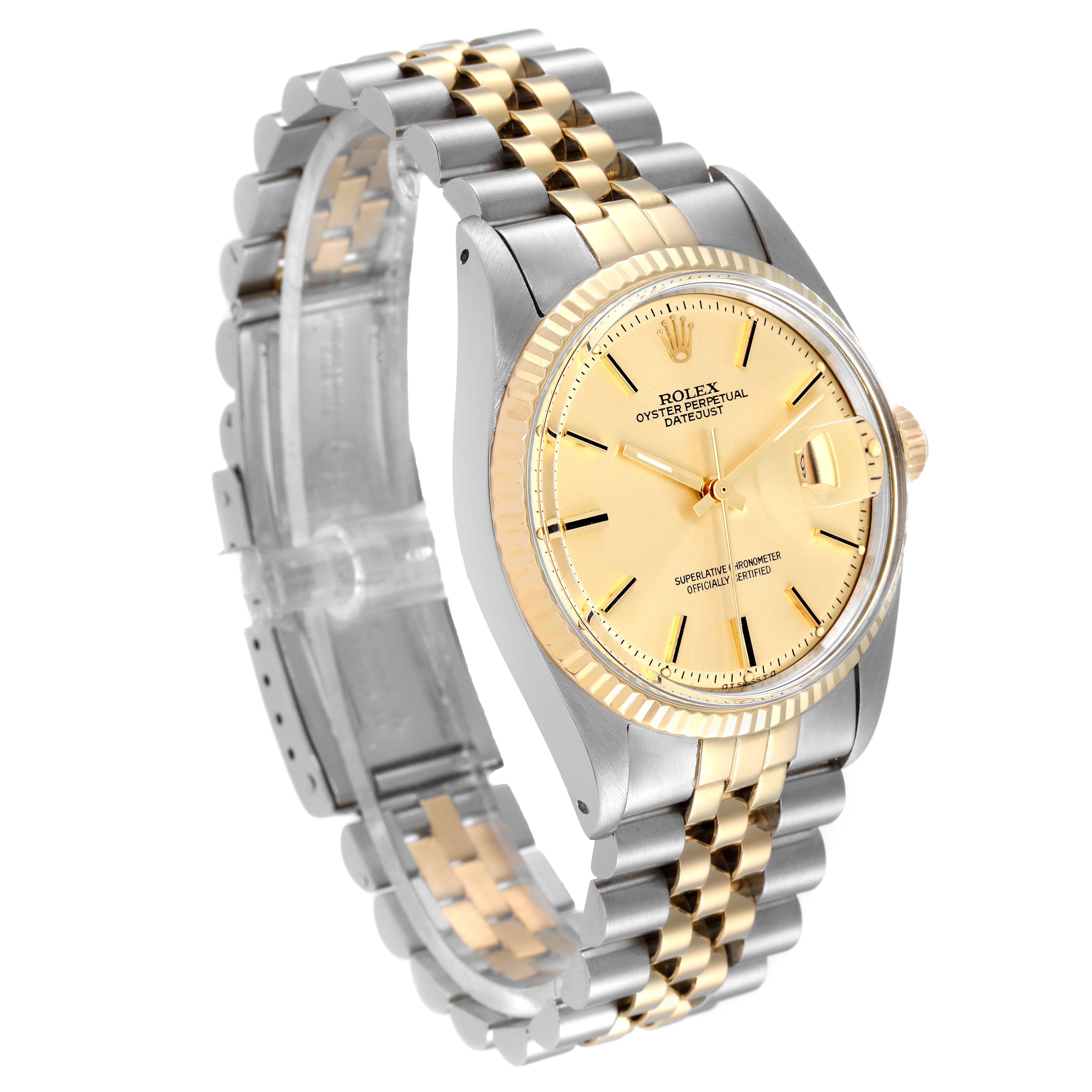Rolex Datejust Steel Yellow Gold Dial Vintage Mens Watch 1601 Box Papers