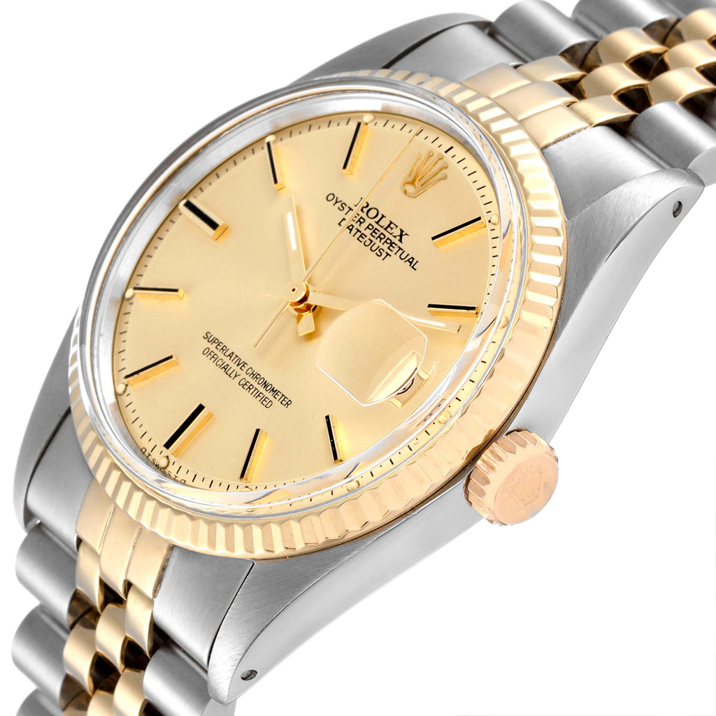 Rolex Datejust Steel Yellow Gold Dial Vintage Mens Watch 1601 Box Papers