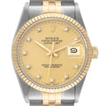 Rolex Datejust Steel Yellow Gold Diamond Dial Vintage Mens Watch 16013 Box Paper