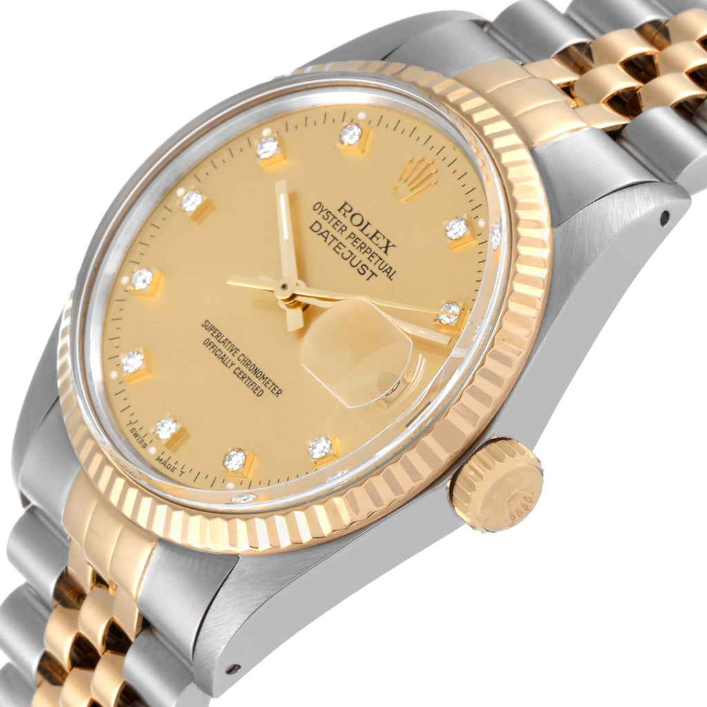 Rolex Datejust Steel Yellow Gold Diamond Vintage Mens Watch 16013 Box Papers