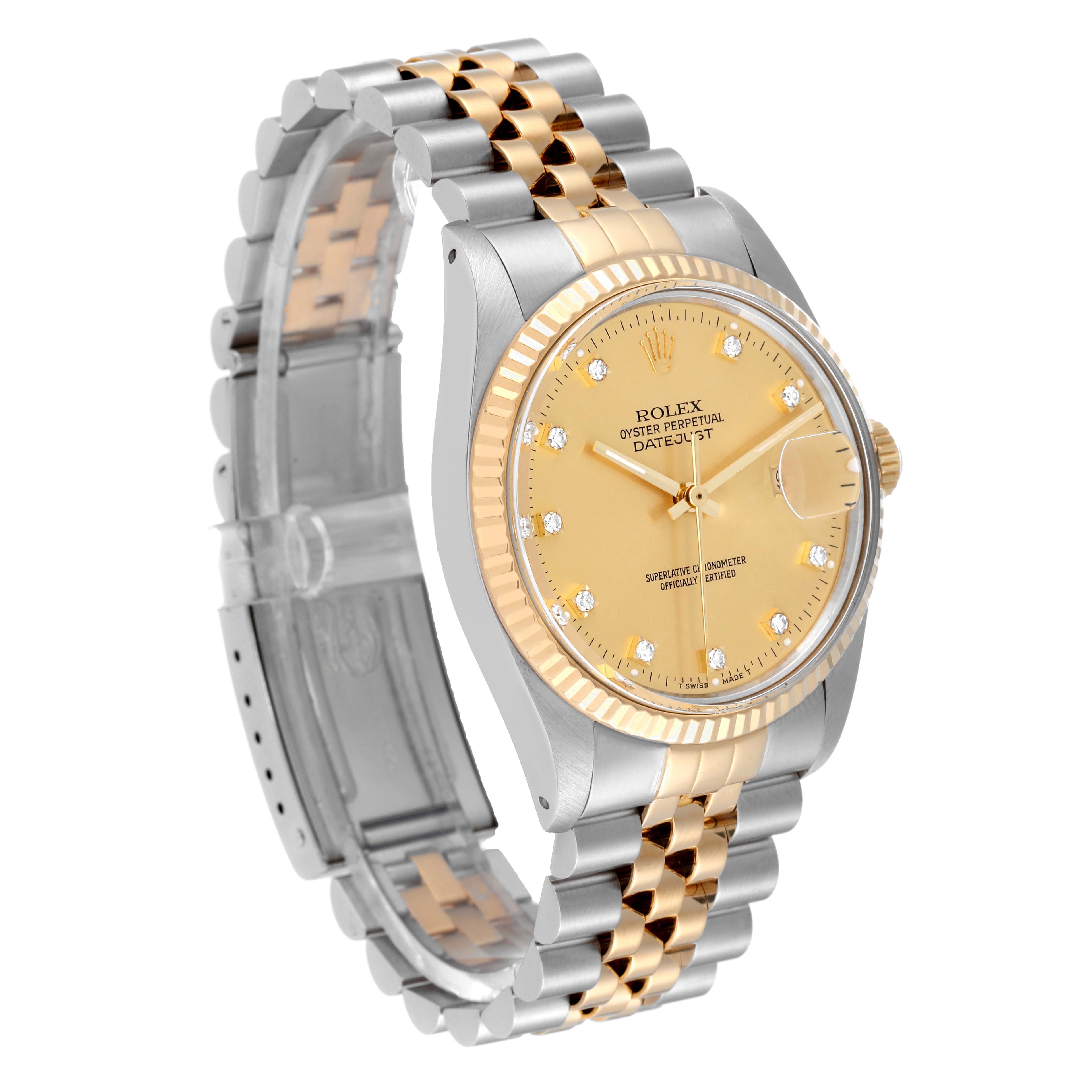 Rolex Datejust Steel Yellow Gold Diamond Vintage Mens Watch 16013 Box Papers
