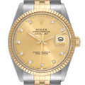 Rolex Datejust Steel Yellow Gold Diamond Vintage Mens Watch 16013 Box Papers