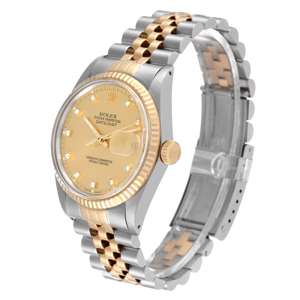 Rolex Datejust Steel Yellow Gold Diamond Vintage Mens Watch 16013 Box Papers