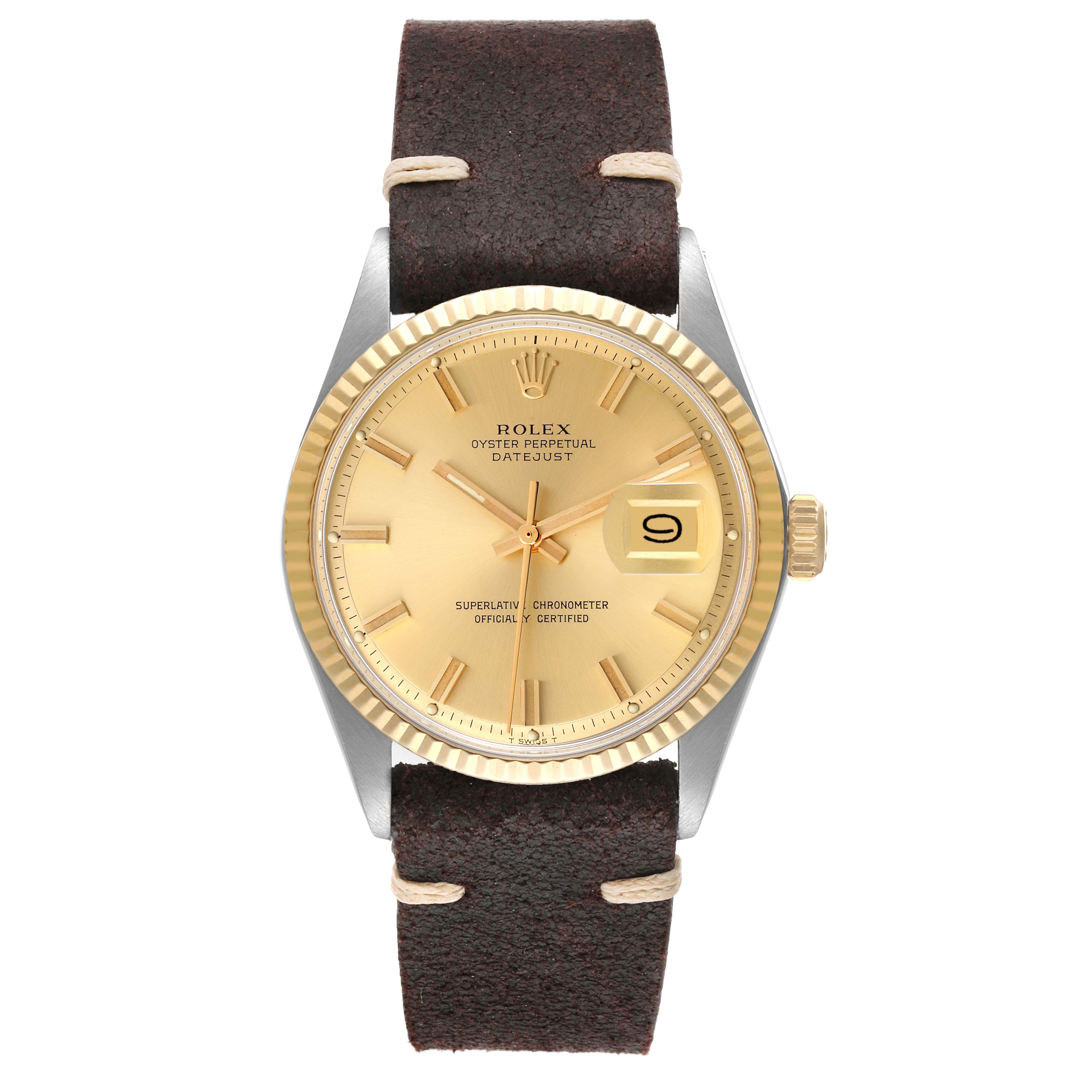 Rolex Datejust Steel Yellow Gold Wide Boy Dial Vintage Mens Watch 1601