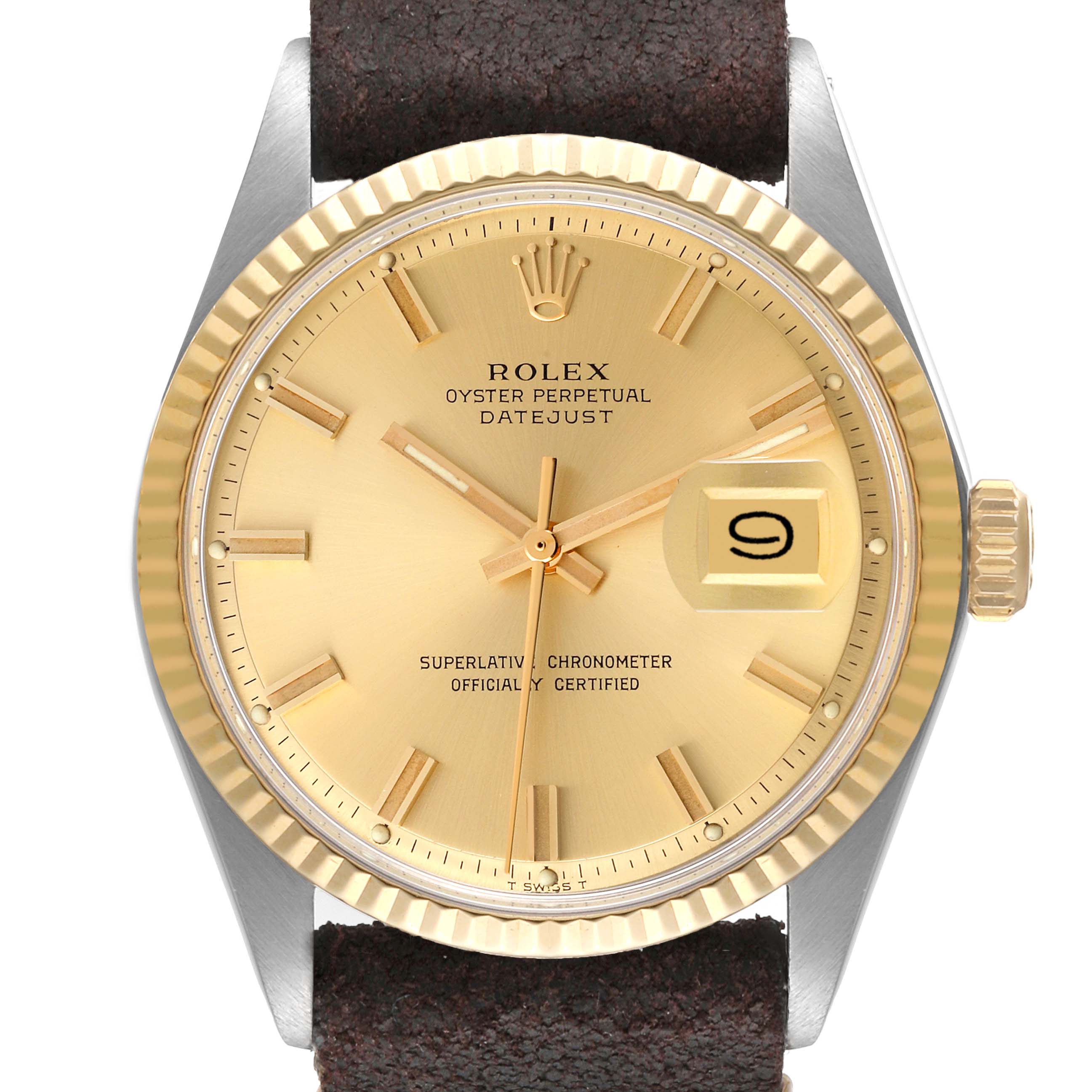 Rolex Datejust Steel Yellow Gold Wide Boy Dial Vintage Mens Watch 1601