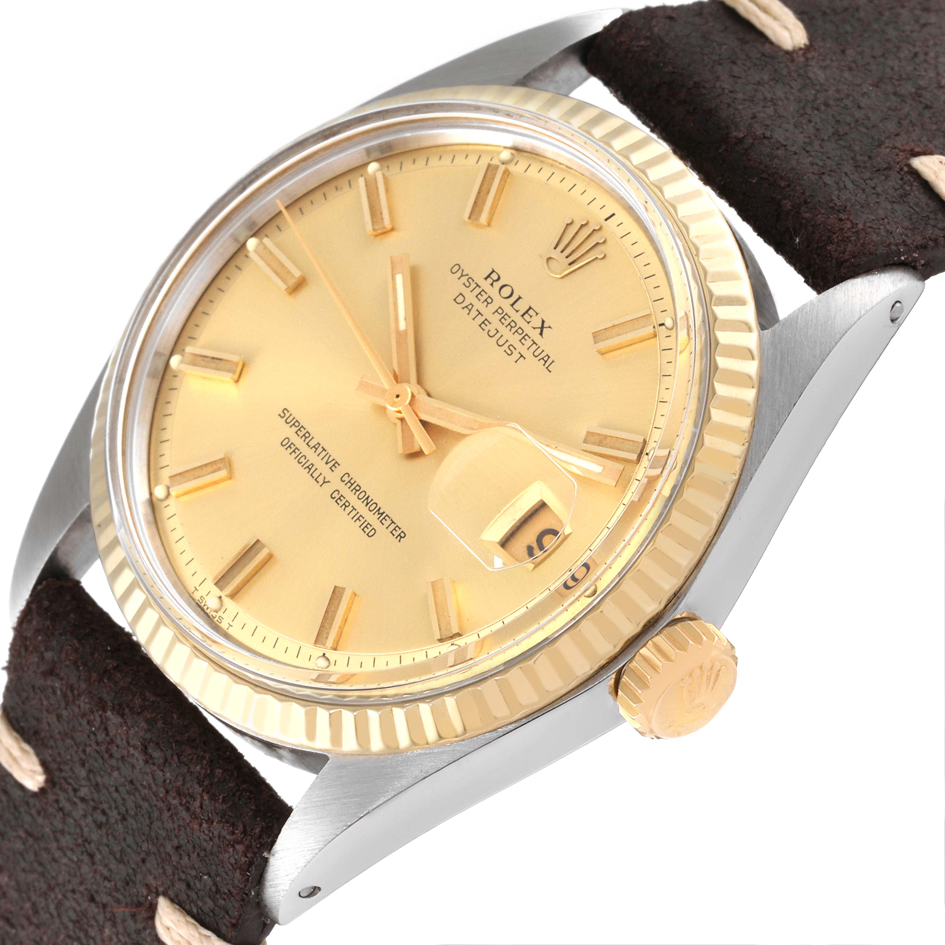 Rolex Datejust Steel Yellow Gold Wide Boy Dial Vintage Mens Watch 1601