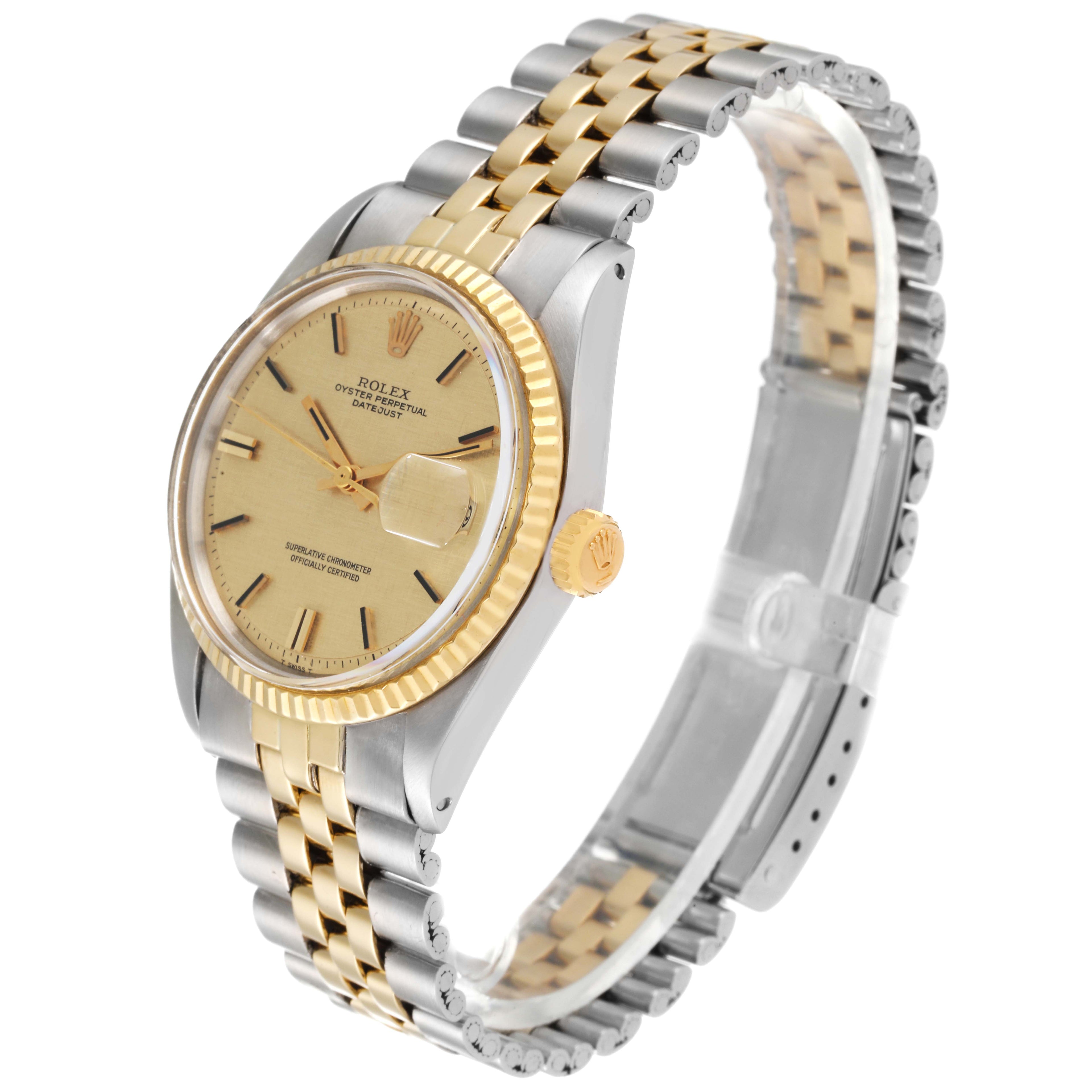 Rolex Datejust Steel Yellow Gold Linen Dial Vintage Mens Watch 1601