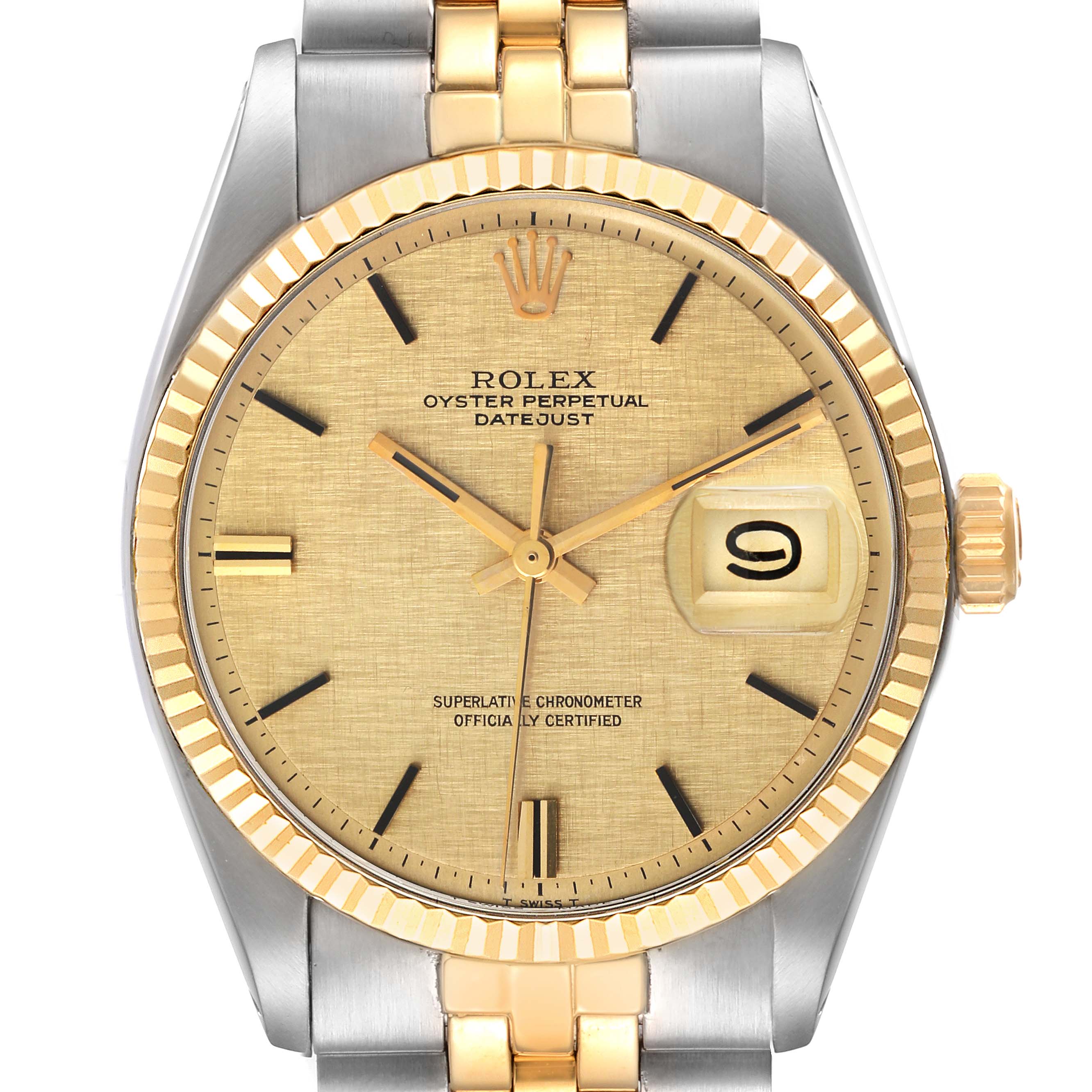 Rolex Datejust Steel Yellow Gold Linen Dial Vintage Mens Watch 1601