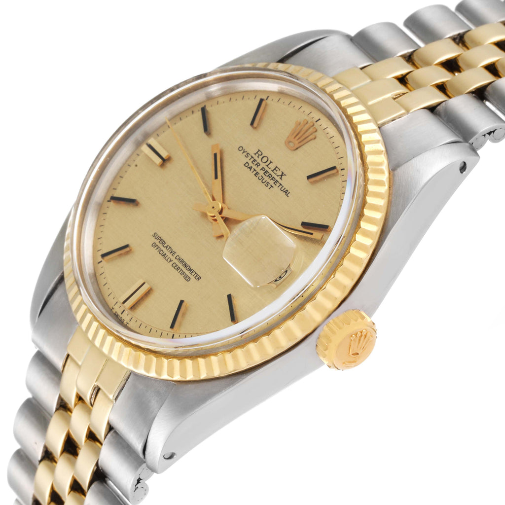 Rolex Datejust Steel Yellow Gold Linen Dial Vintage Mens Watch 1601