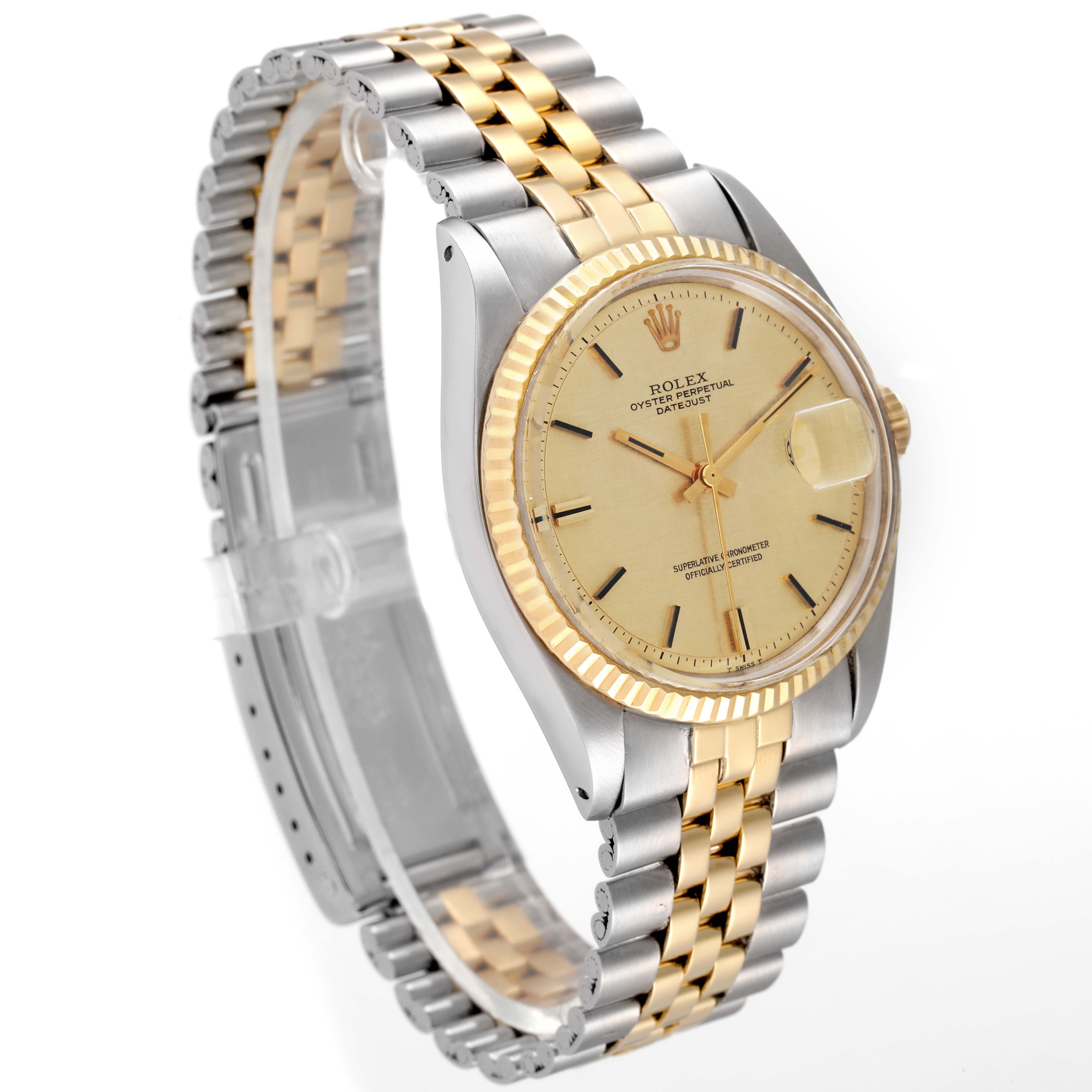 Rolex Datejust Steel Yellow Gold Linen Dial Vintage Mens Watch 1601