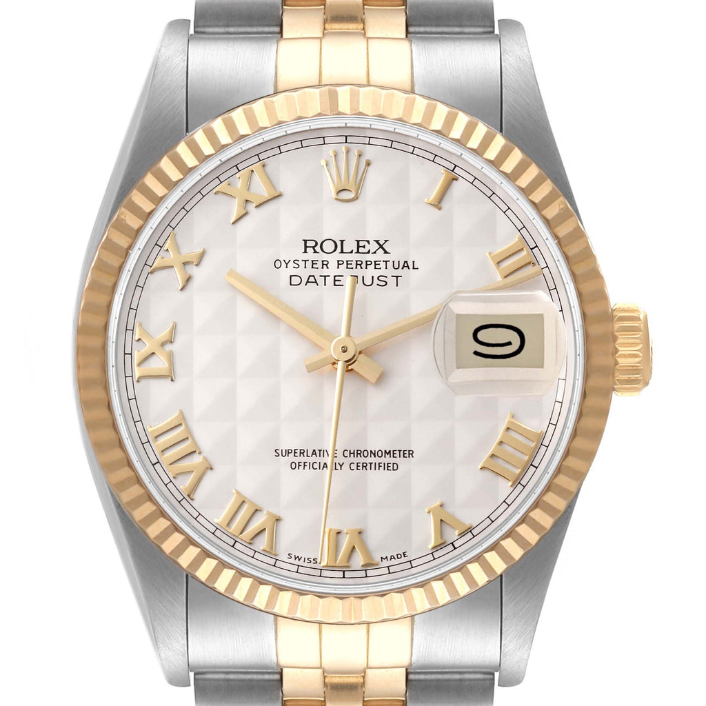 Rolex Datejust Steel Yellow Gold Pyramid Dial Vintage Watch 16013 Box Papers