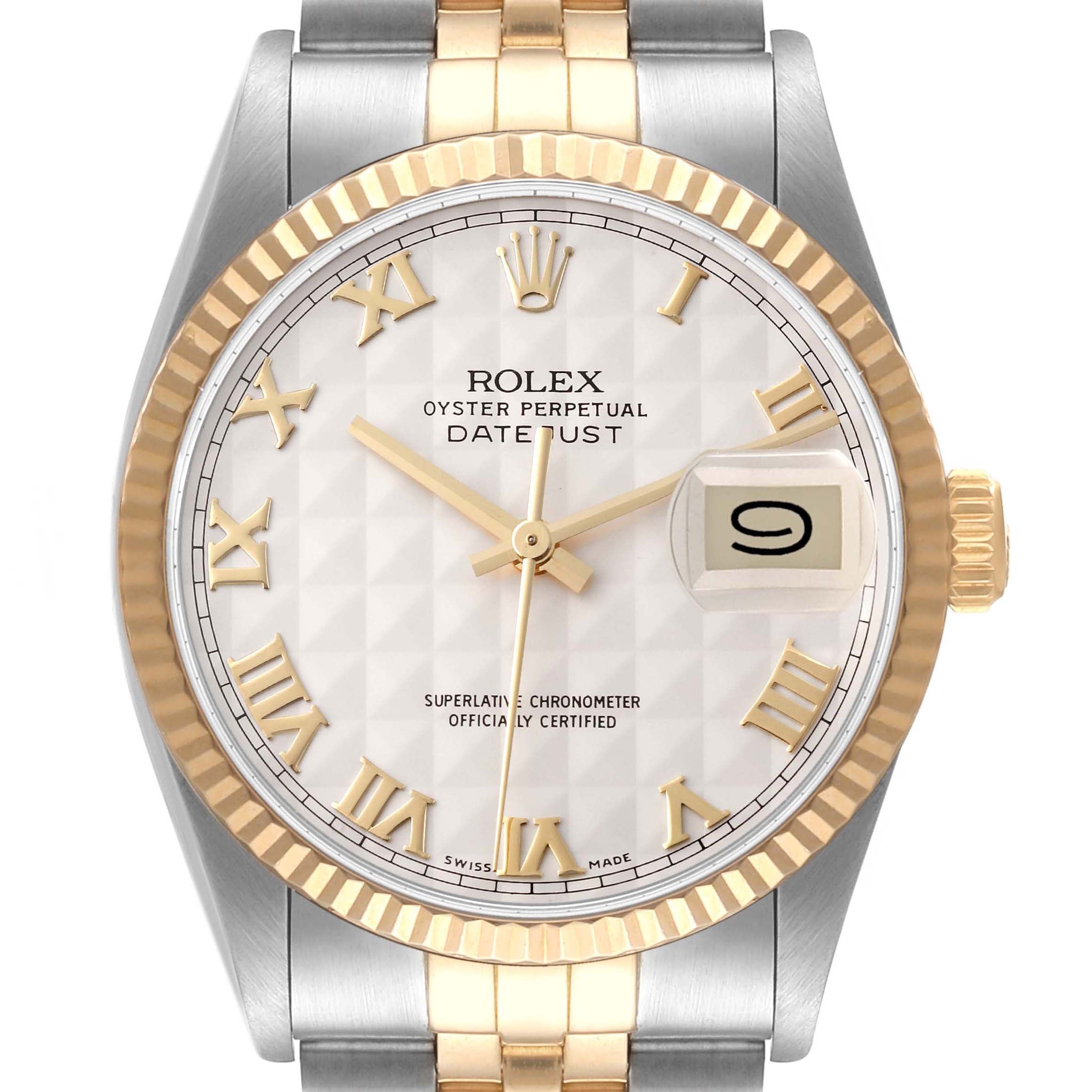 Rolex Datejust Steel Yellow Gold Pyramid Dial Vintage Watch 16013 Box Papers