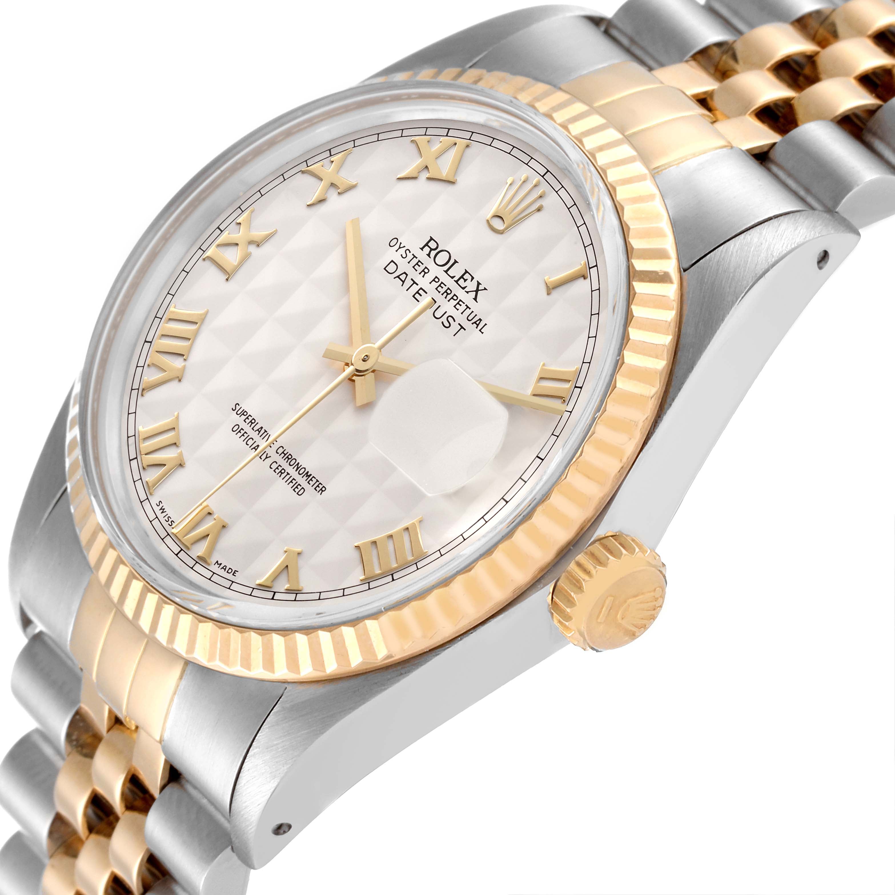 Rolex Datejust Steel Yellow Gold Pyramid Dial Vintage Watch 16013 Box Papers