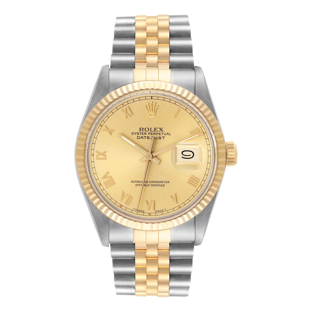 Rolex Datejust Steel Yellow Gold Roman Dial Vintage Mens Watch 16013