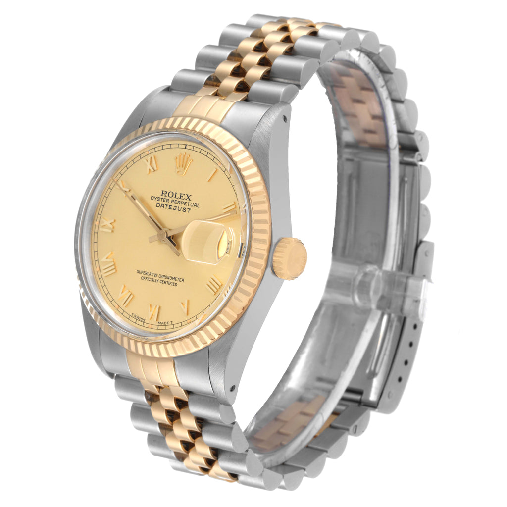 Rolex Datejust Steel Yellow Gold Roman Dial Vintage Mens Watch 16013