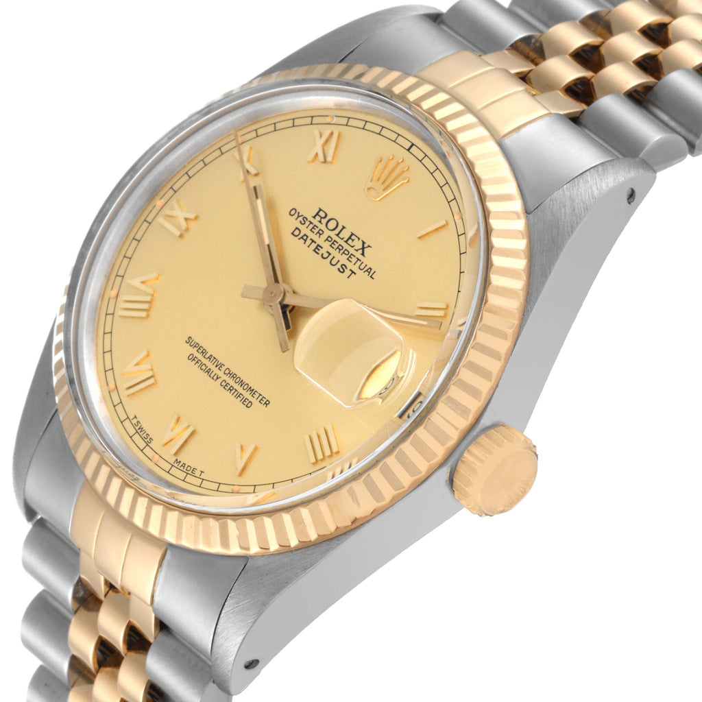 Rolex Datejust Steel Yellow Gold Roman Dial Vintage Mens Watch 16013